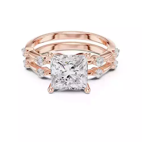 Princess Cut Diamond Stacking Wedding Ring Set 3DM STL Video