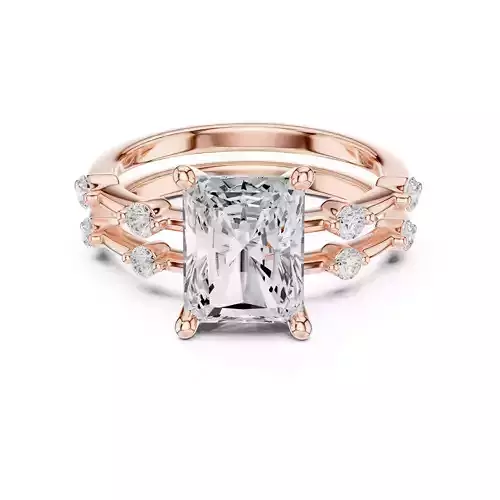 9x7mm Radiant Cut Diamond Wedding Ring Set 3DM STL Video