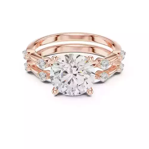 Round Cut Diamond Ring with Stacking Band Ring Set 3DM STL Video