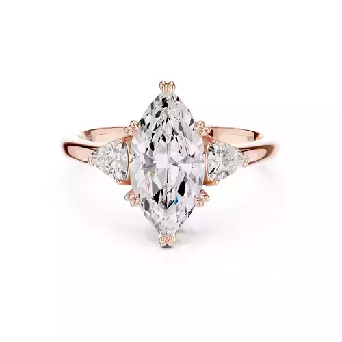 Three Stone Marquise and trillion Cut Diamond Ring 3DM STL Video