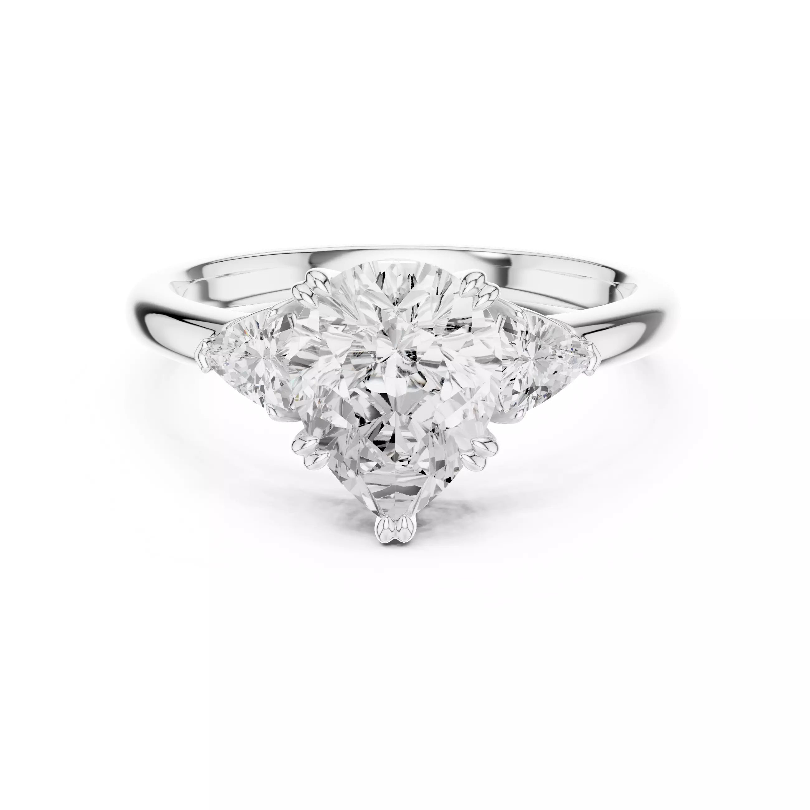 Pear and Trillion Cut Three Stone Wedding Ring 3DM STL Video 3D print model_2