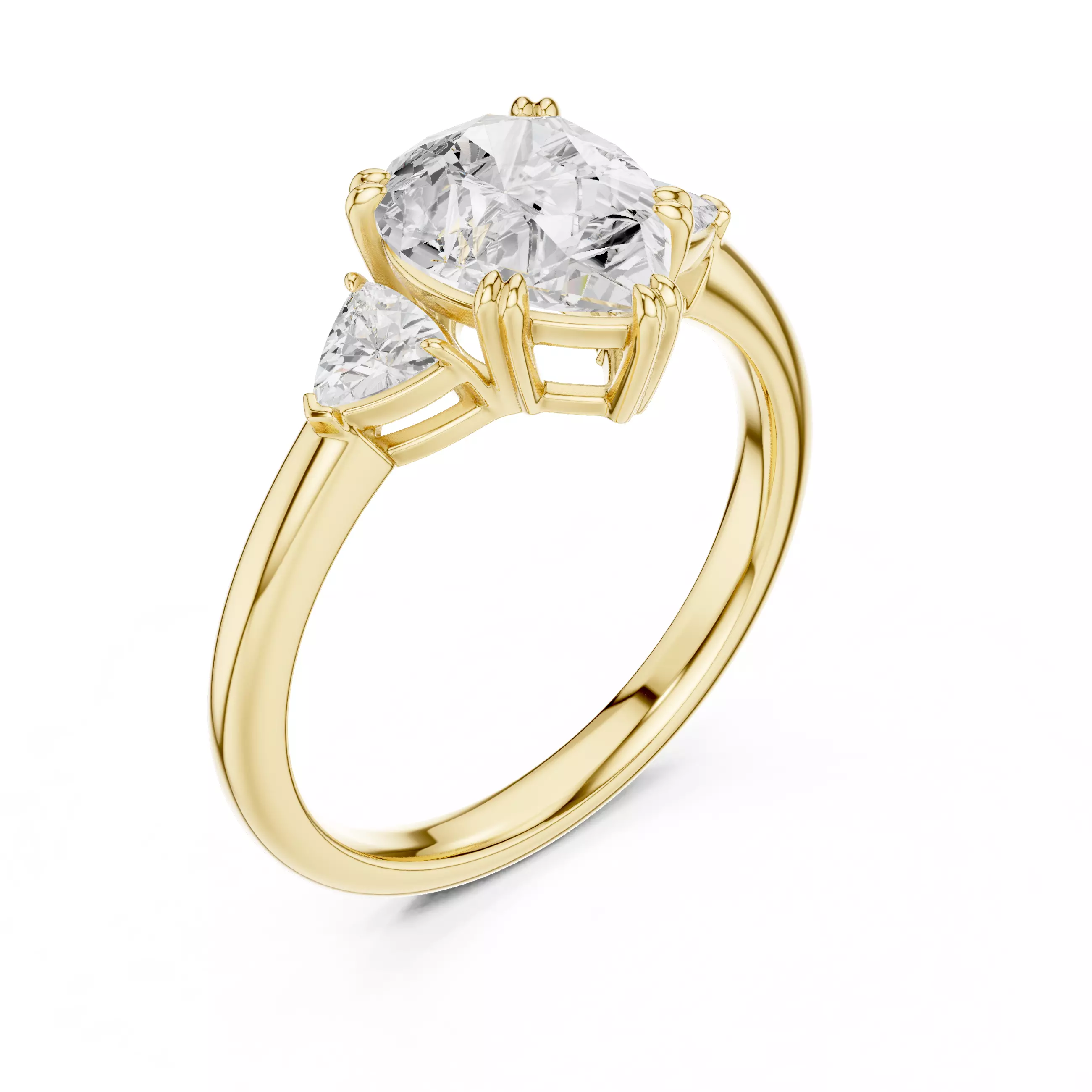 Pear and Trillion Cut Three Stone Wedding Ring 3DM STL Video 3D print model_7