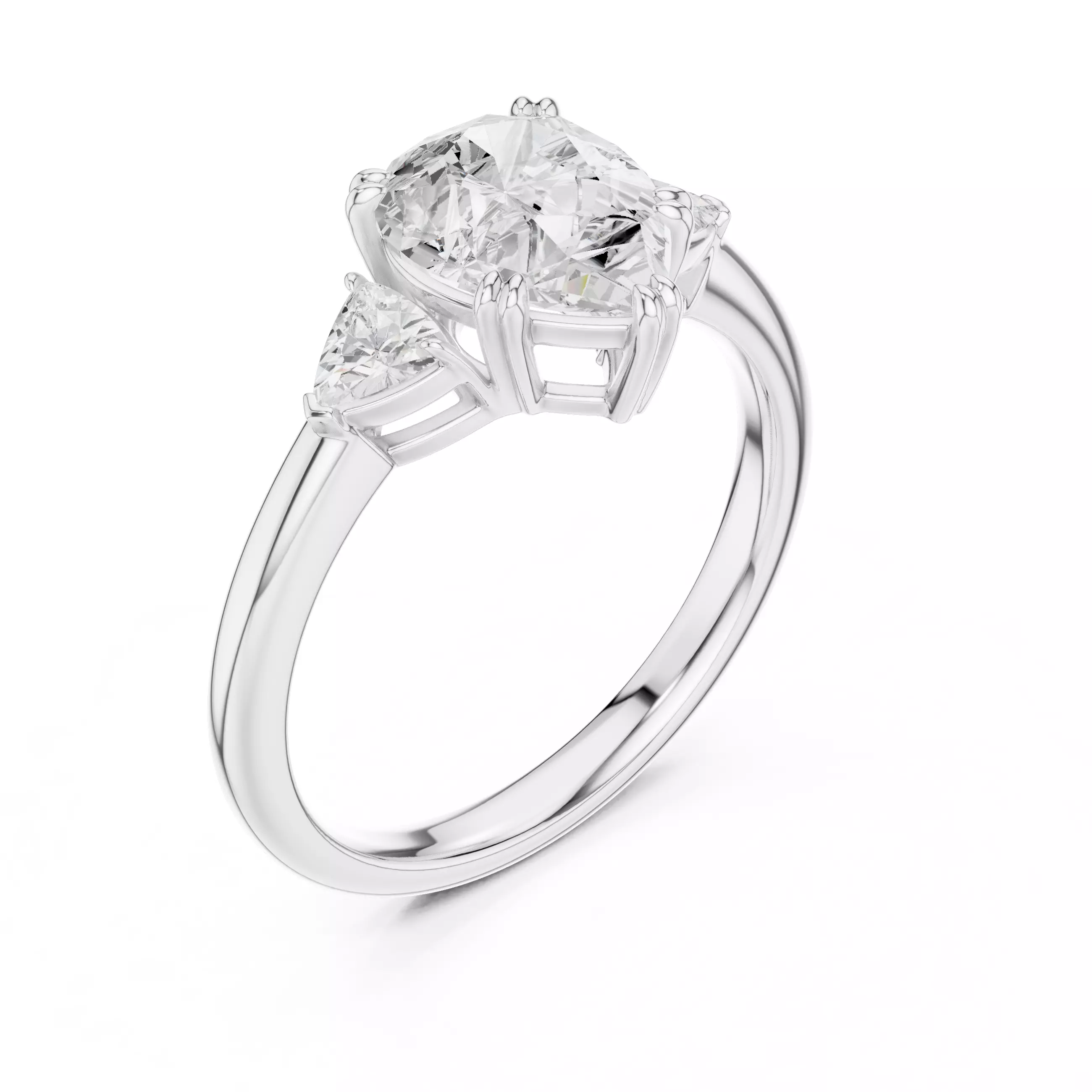 Pear and Trillion Cut Three Stone Wedding Ring 3DM STL Video 3D print model_10