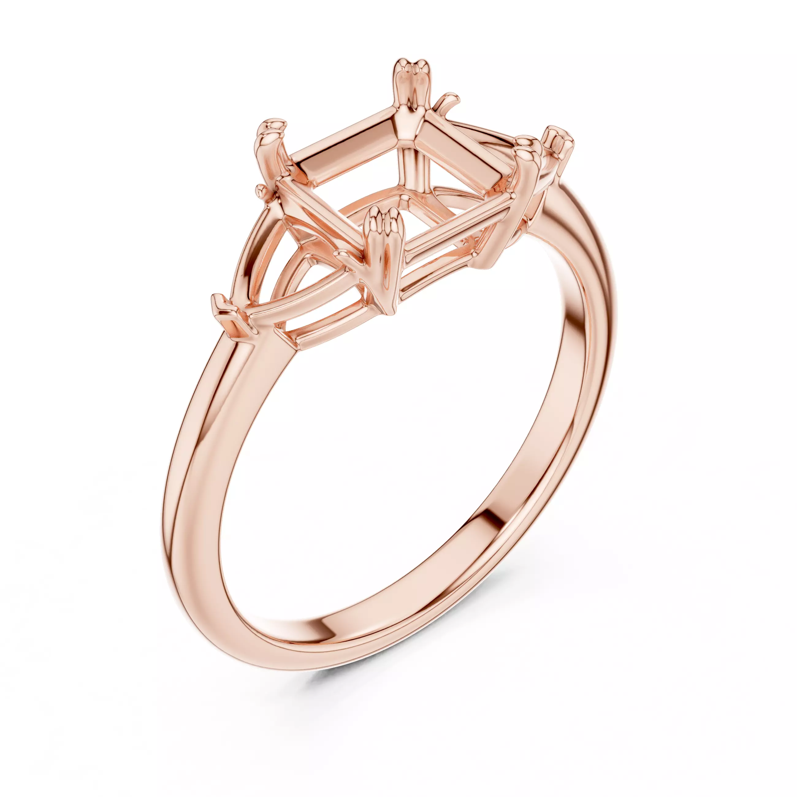 Three Diamond Asscher Trillion Cut Wedding Ring 3DM STL Video 3D print model_4