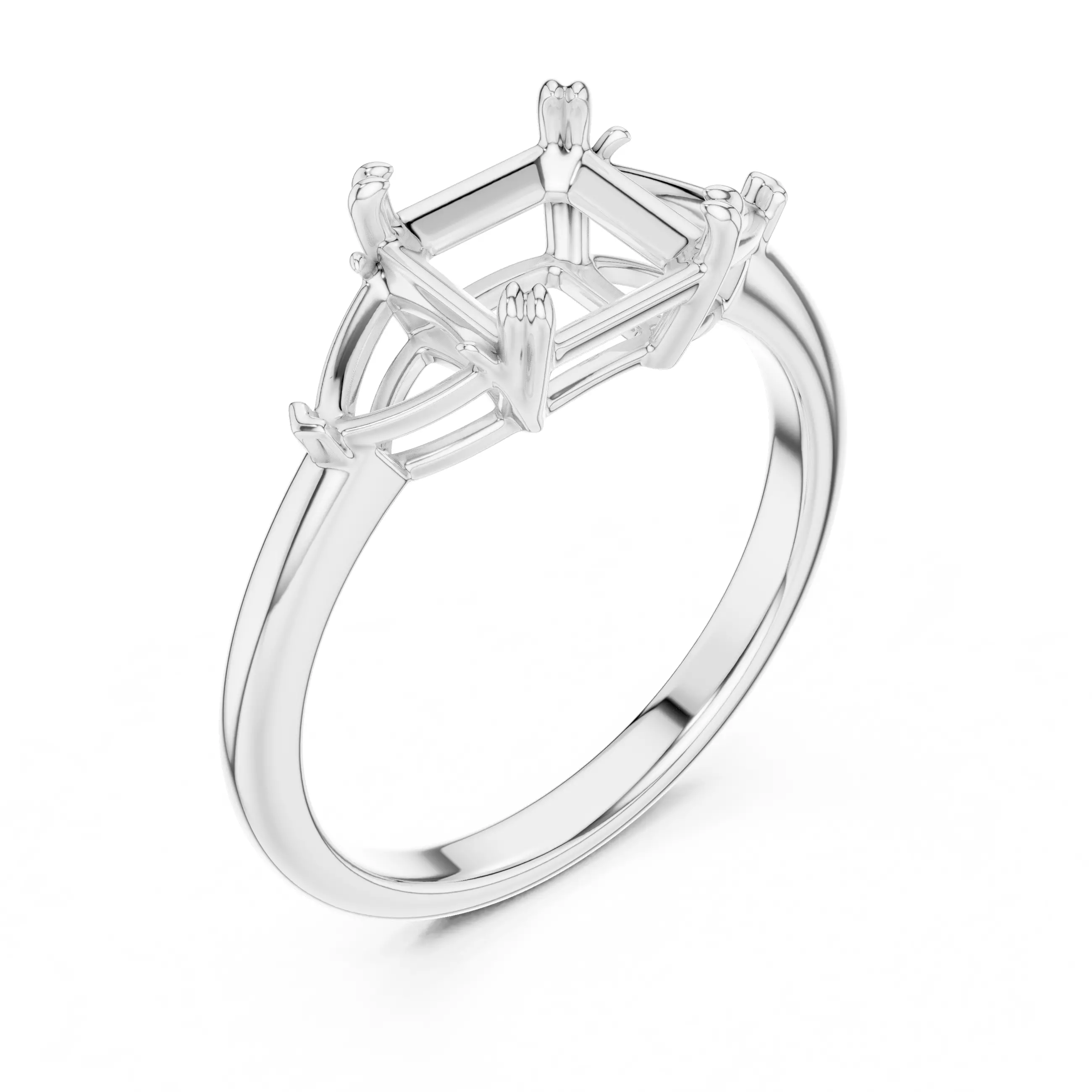 Three Diamond Asscher Trillion Cut Wedding Ring 3DM STL Video 3D print model_10