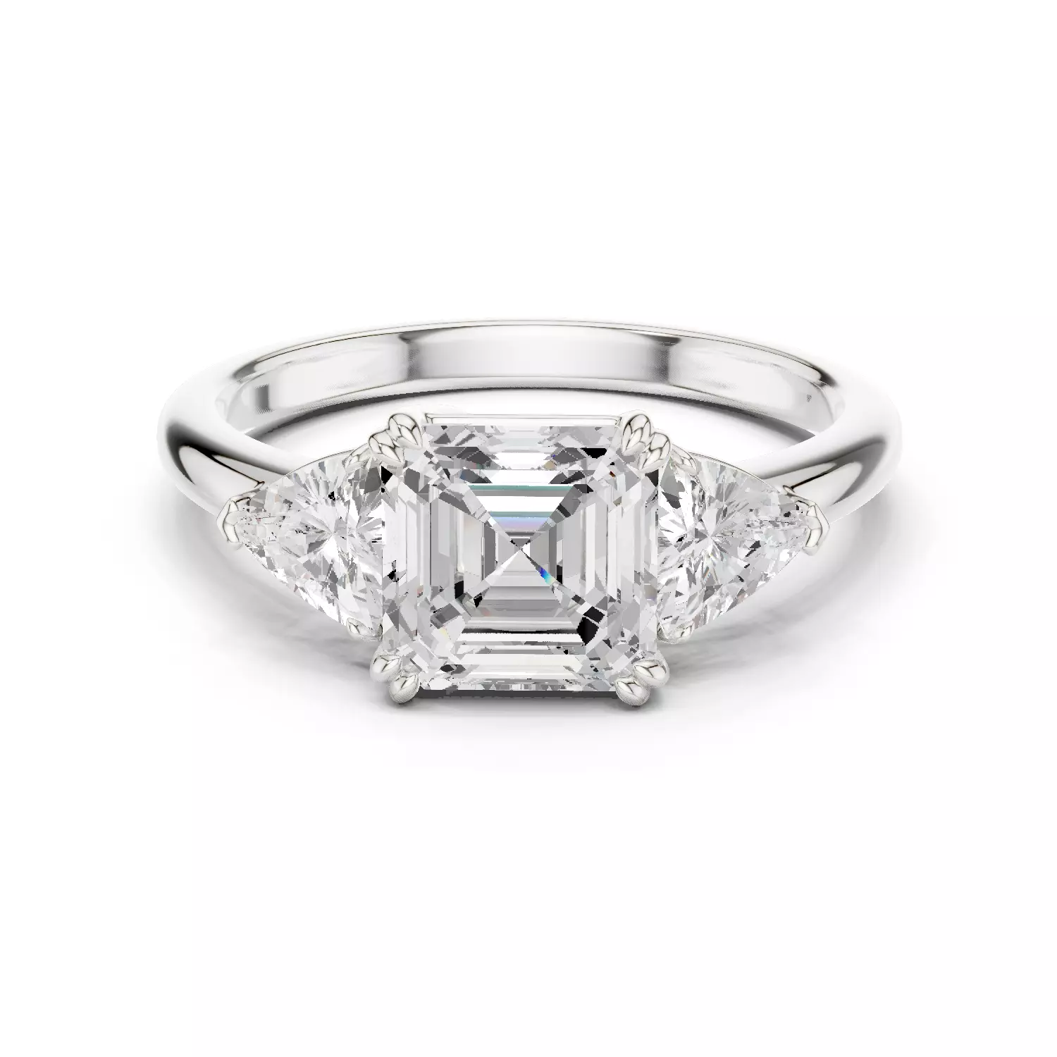 Three Diamond Asscher Trillion Cut Wedding Ring 3DM STL Video 3D print model_14