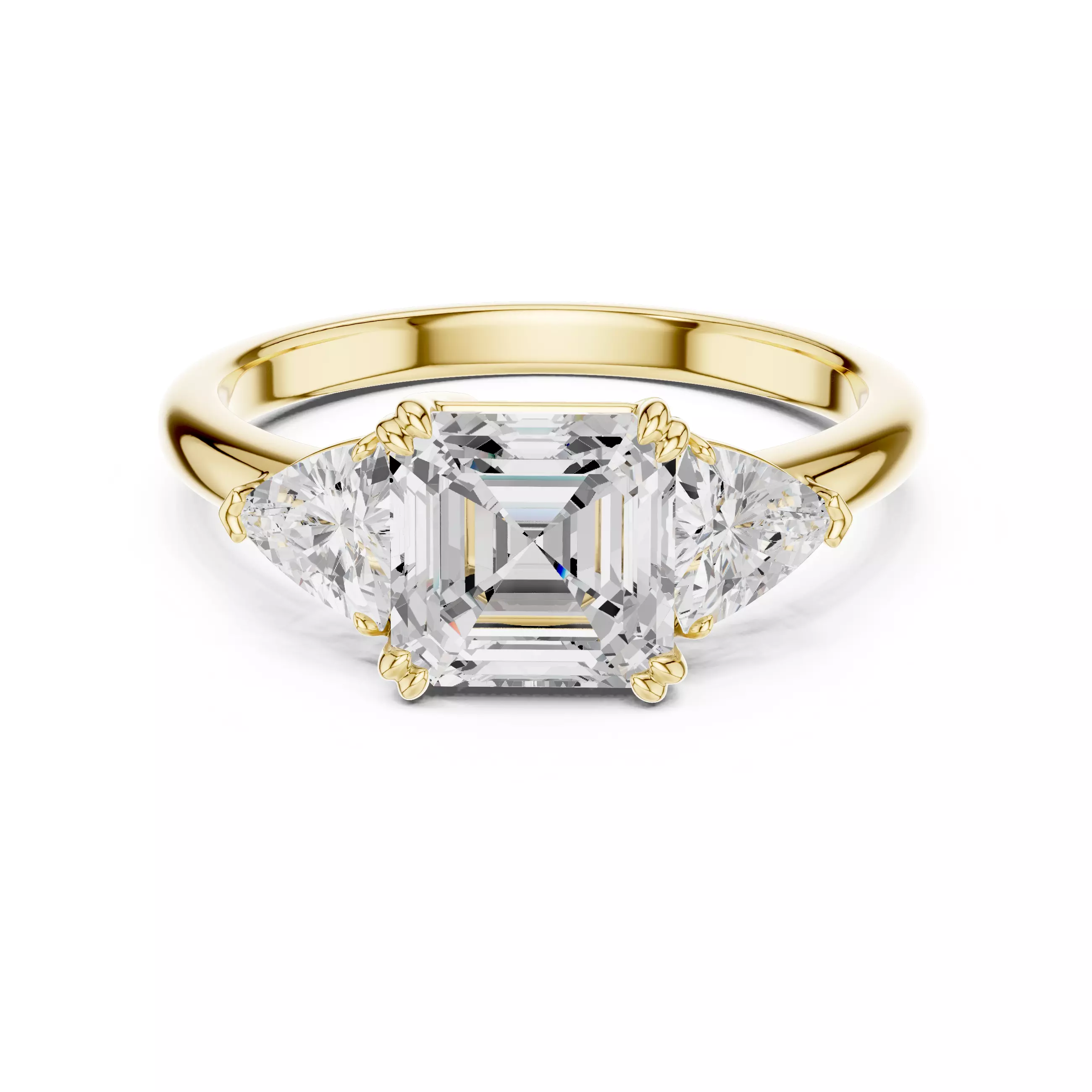 Three Diamond Asscher Trillion Cut Wedding Ring 3DM STL Video 3D print model_1