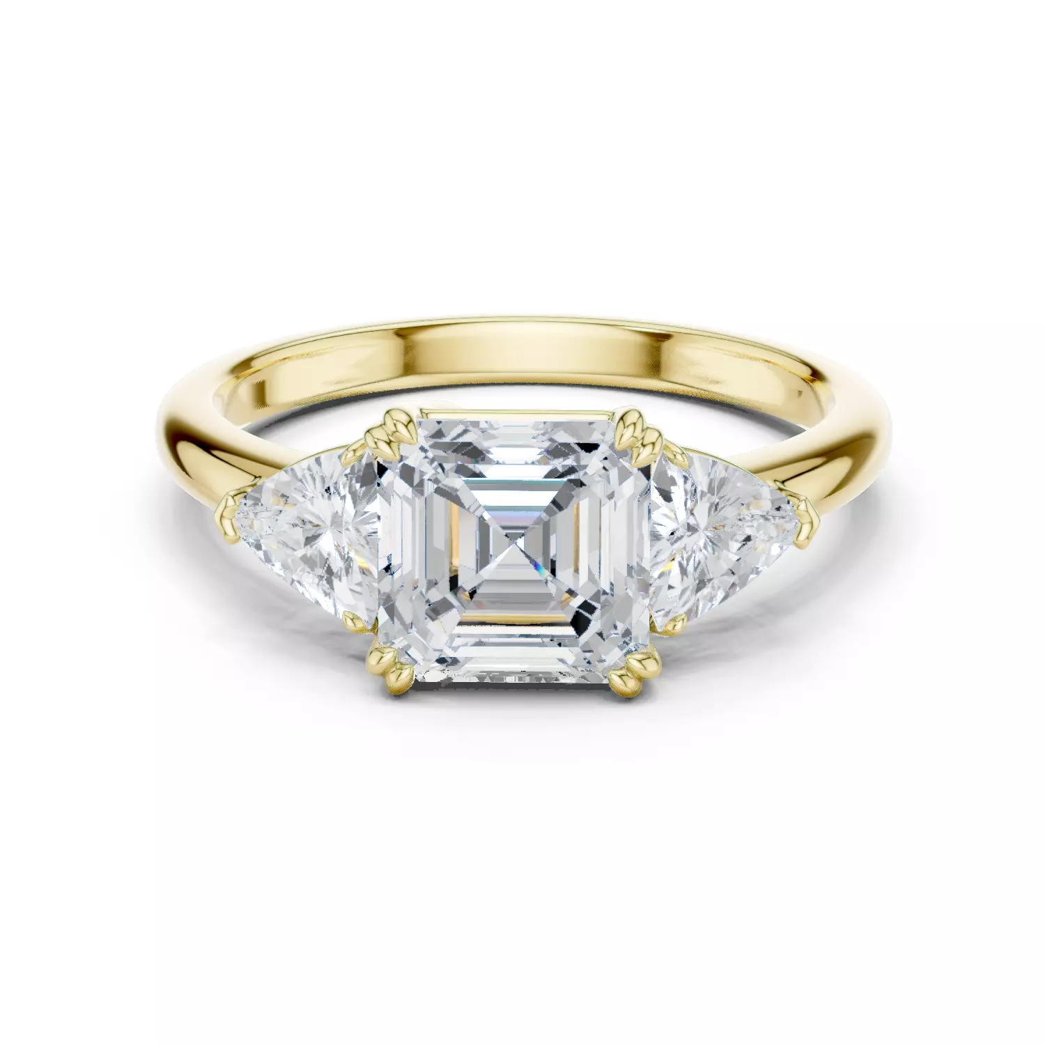 Three Diamond Asscher Trillion Cut Wedding Ring 3DM STL Video 3D print model_13