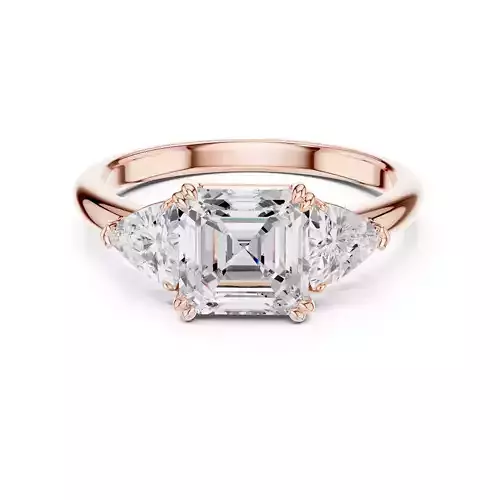 Three Diamond Asscher Trillion Cut Wedding Ring 3DM STL Video 3D print model