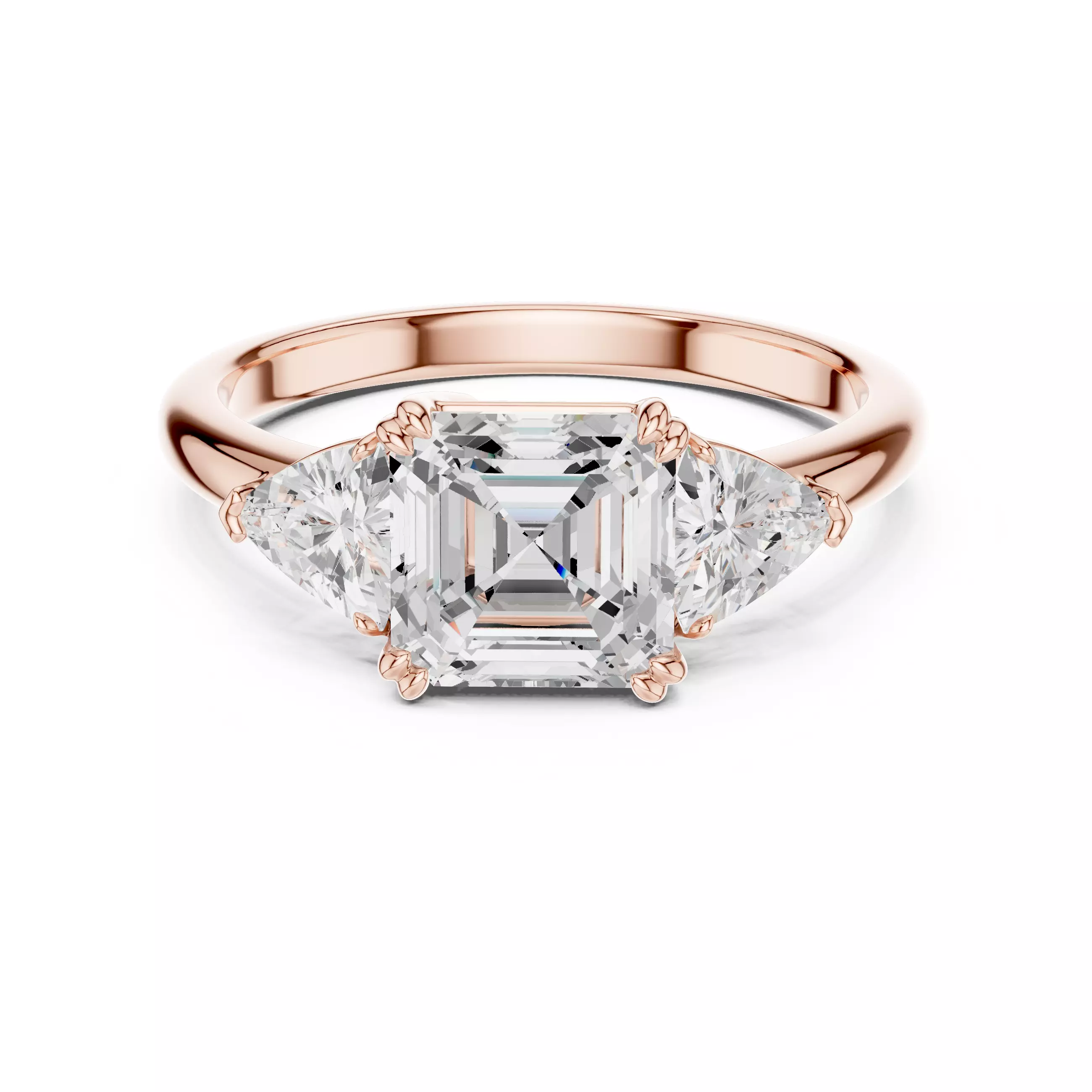 Three Diamond Asscher Trillion Cut Wedding Ring 3DM STL Video 3D print model_0