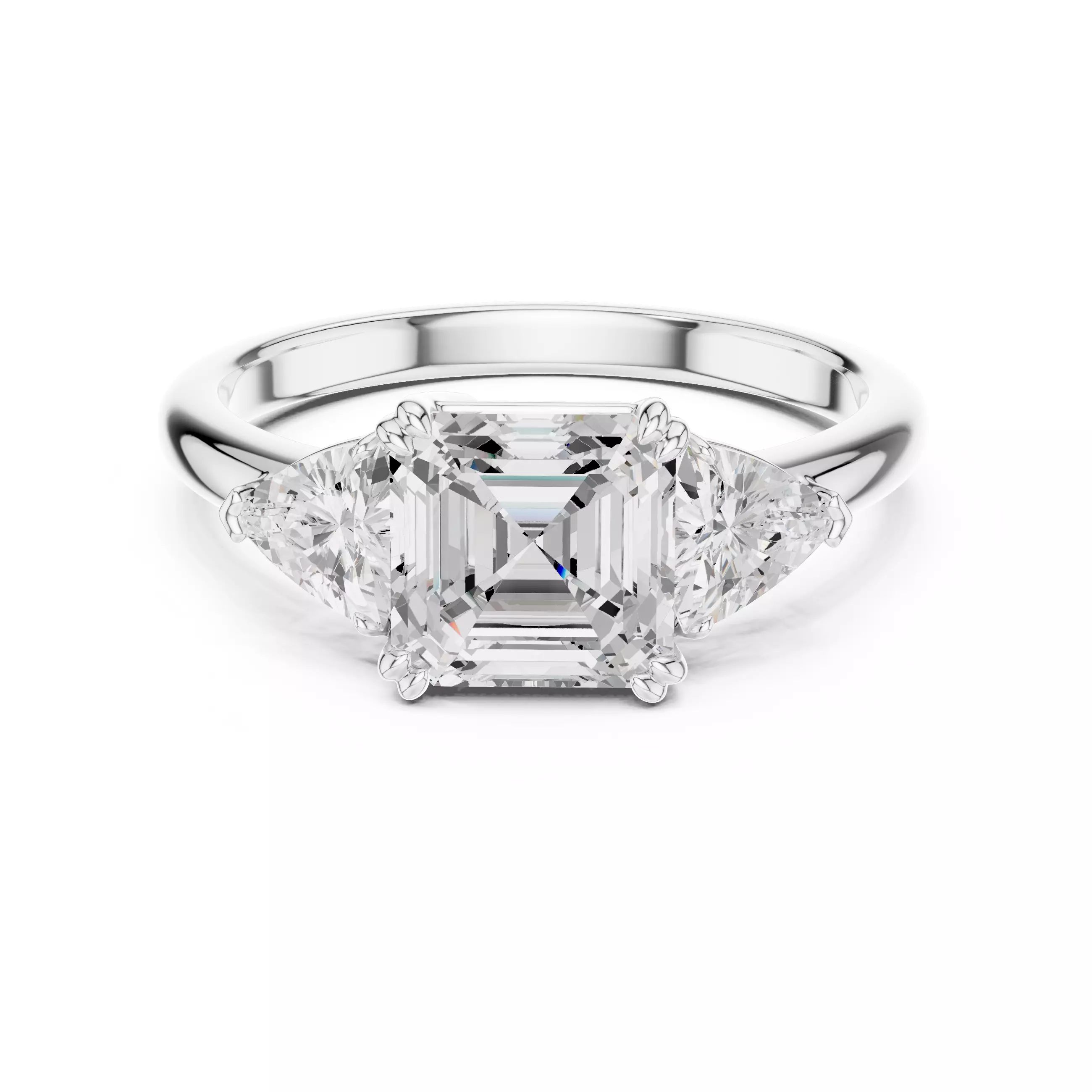 Three Diamond Asscher Trillion Cut Wedding Ring 3DM STL Video 3D print model_2