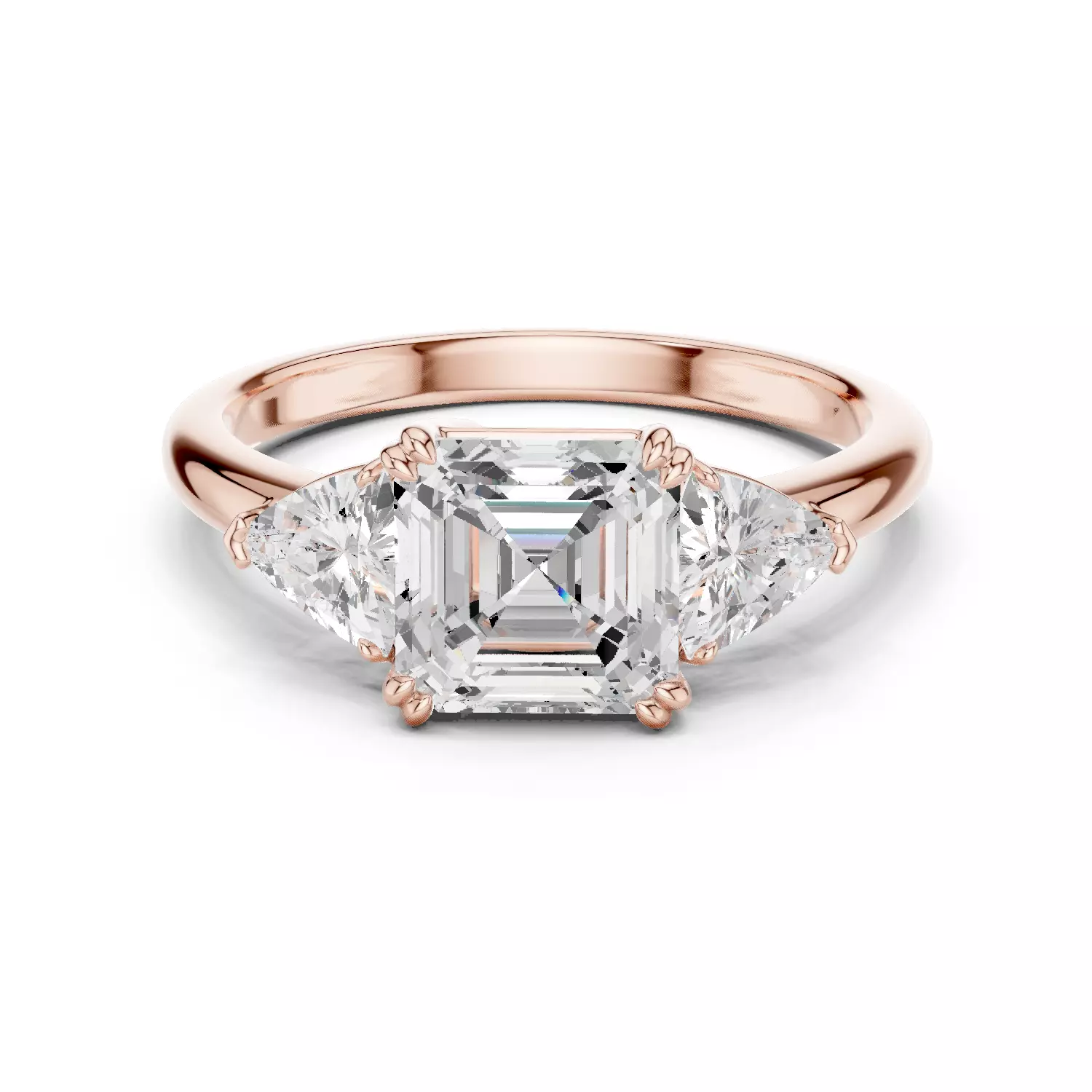 Three Diamond Asscher Trillion Cut Wedding Ring 3DM STL Video 3D print model_12