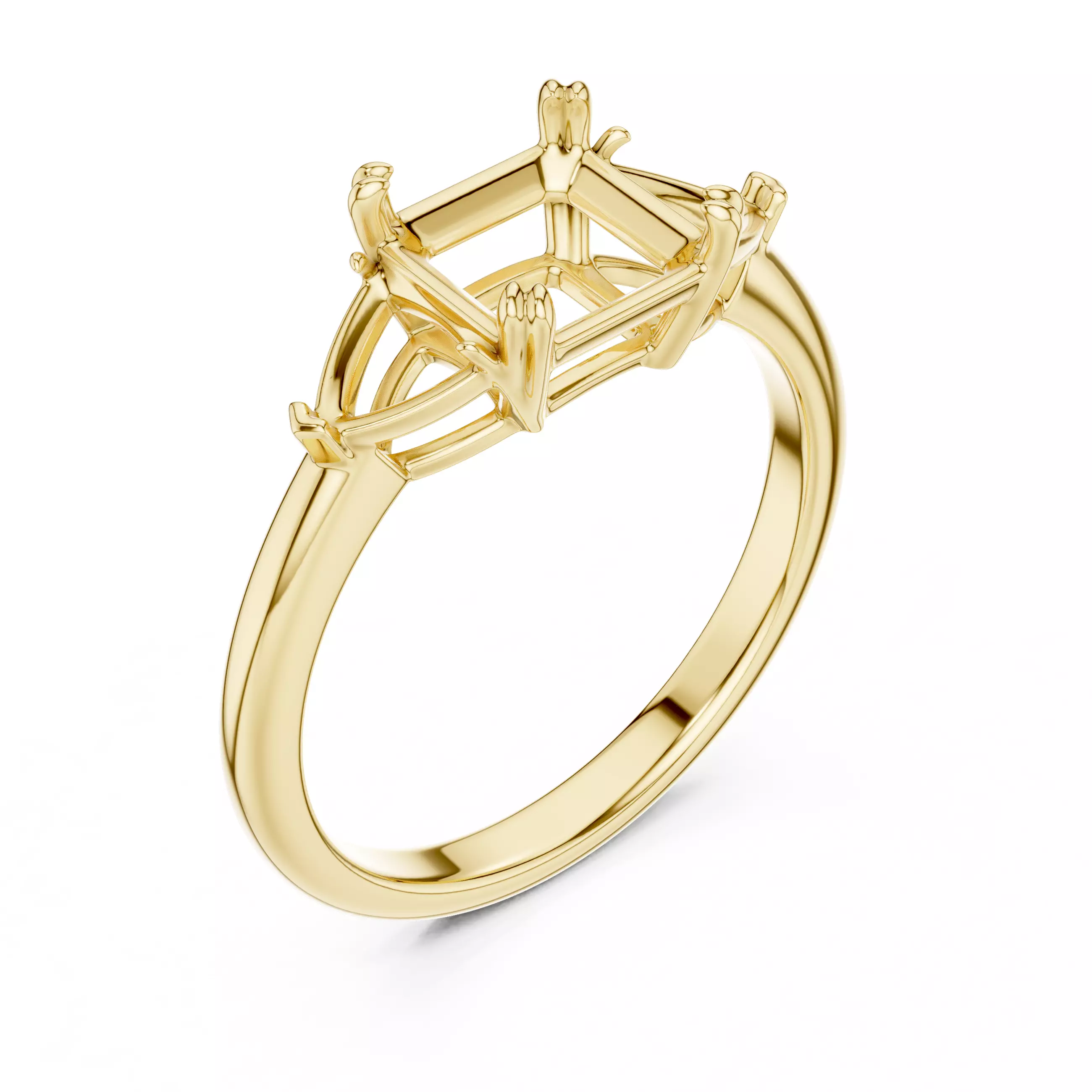 Three Diamond Asscher Trillion Cut Wedding Ring 3DM STL Video 3D print model_7