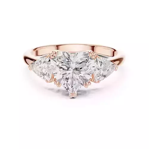 Three Diamond Heart and Trillion Curved Cut Ring 3DM STL Video 3D print model