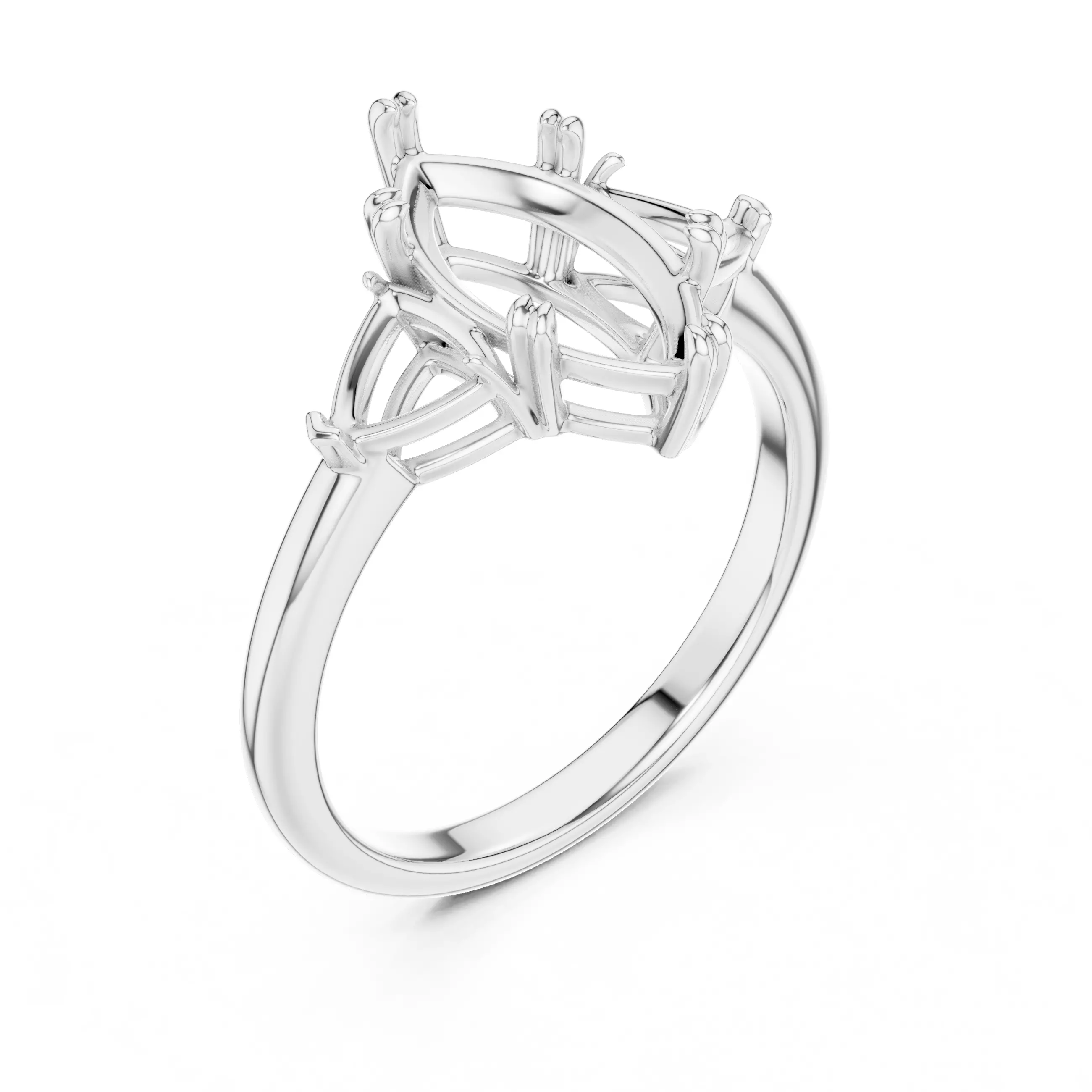 Three Diamond Marquise and Trillion Cut Ring 3DM STL Video 3D print model_10