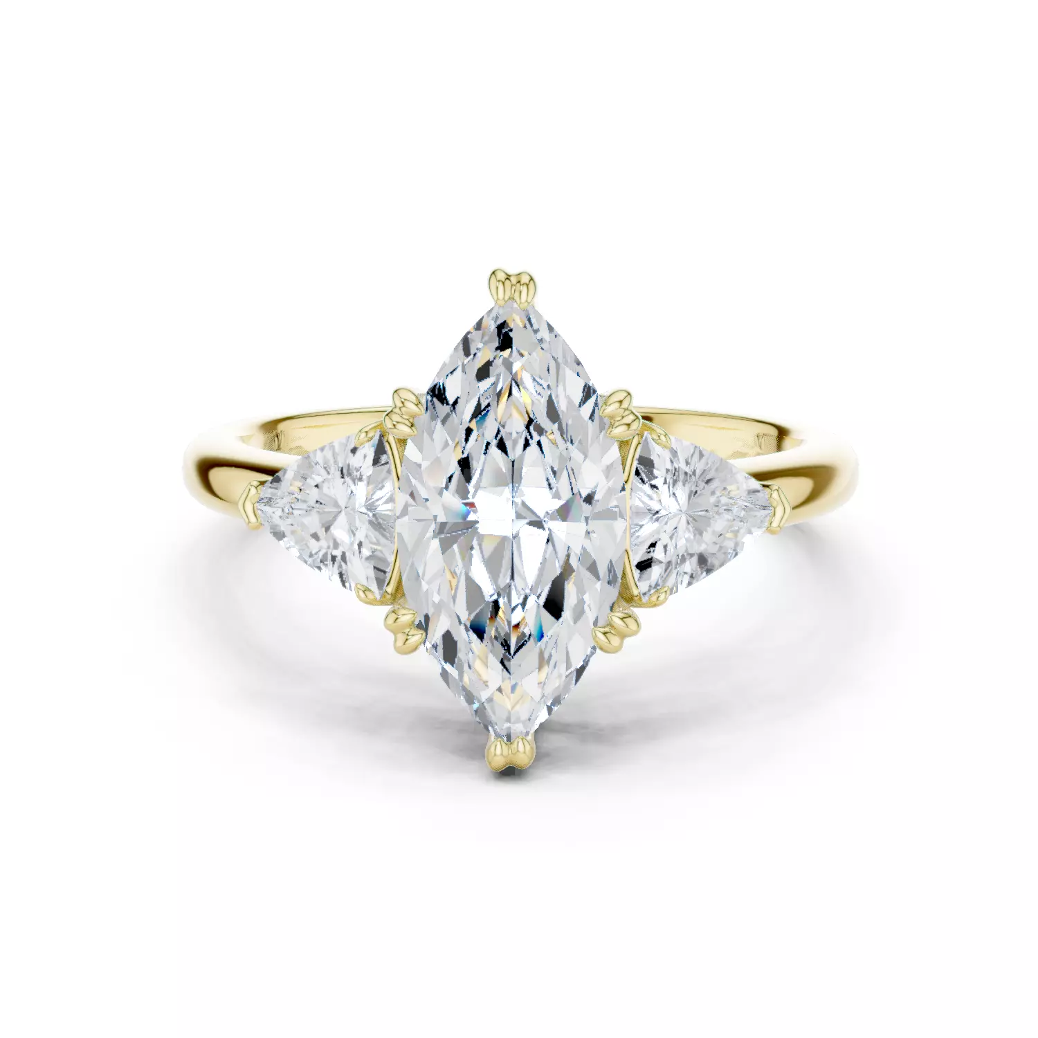 Three Diamond Marquise and Trillion Cut Ring 3DM STL Video 3D print model_13