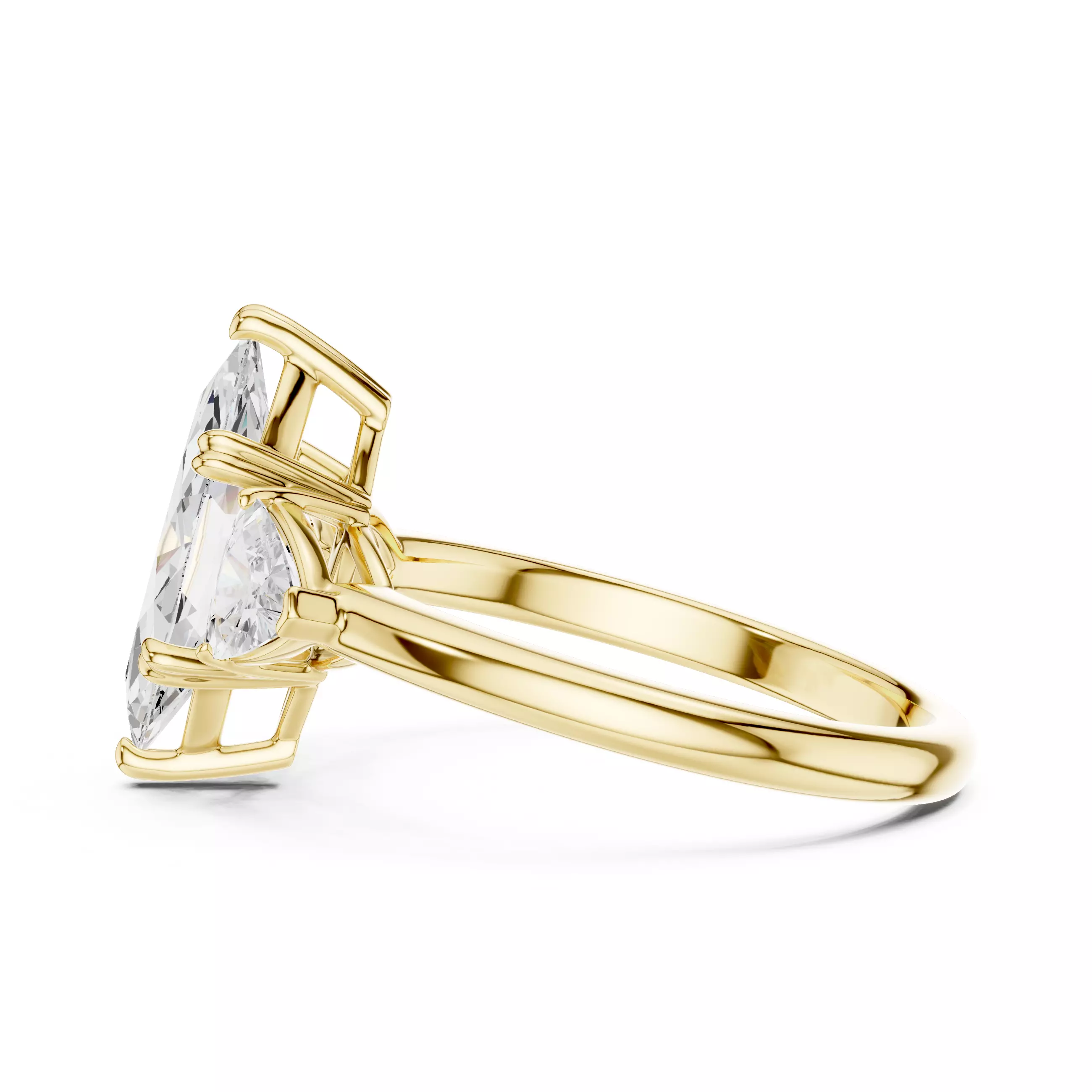 Three Diamond Marquise and Trillion Cut Ring 3DM STL Video 3D print model_8