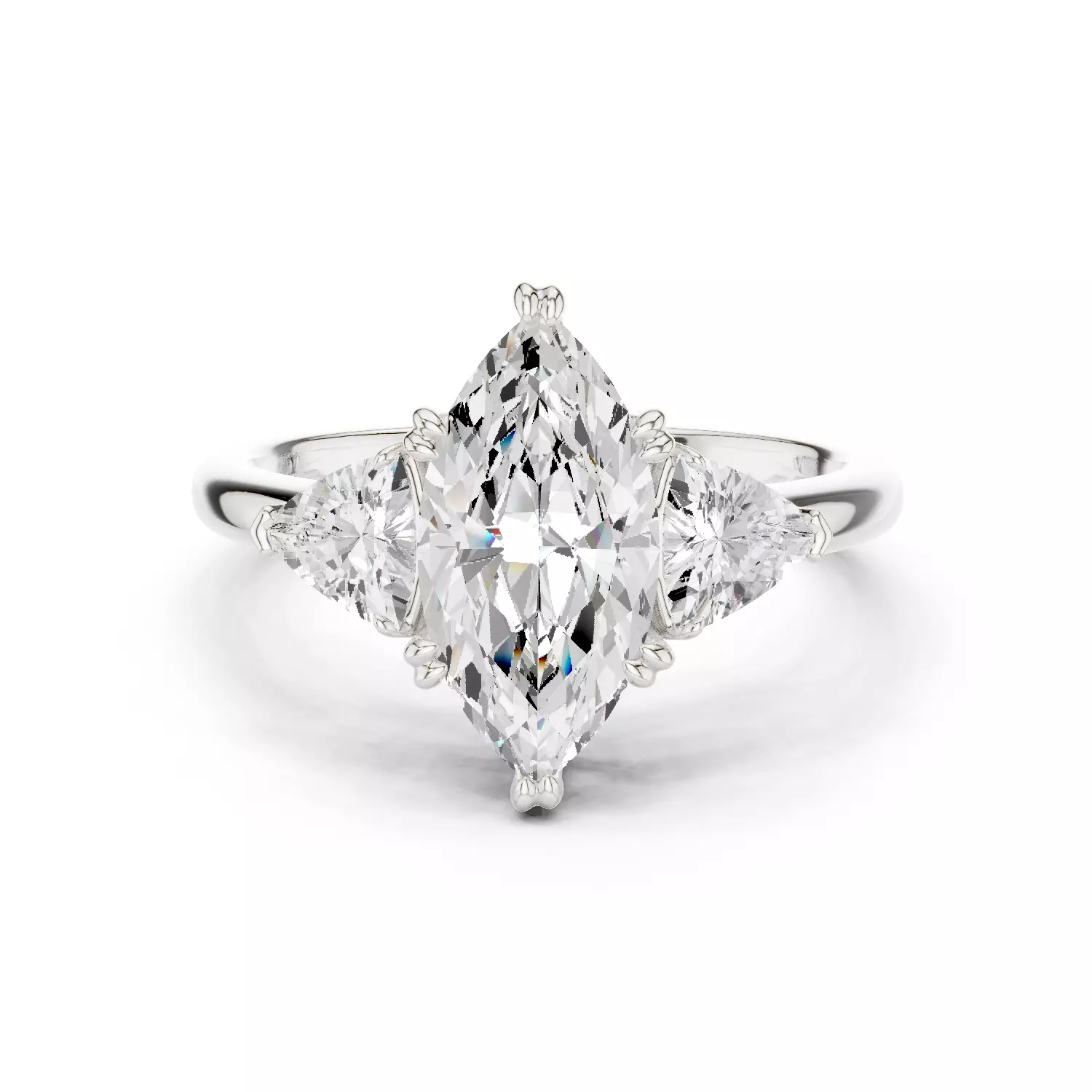 Three Diamond Marquise and Trillion Cut Ring 3DM STL Video 3D print model_14