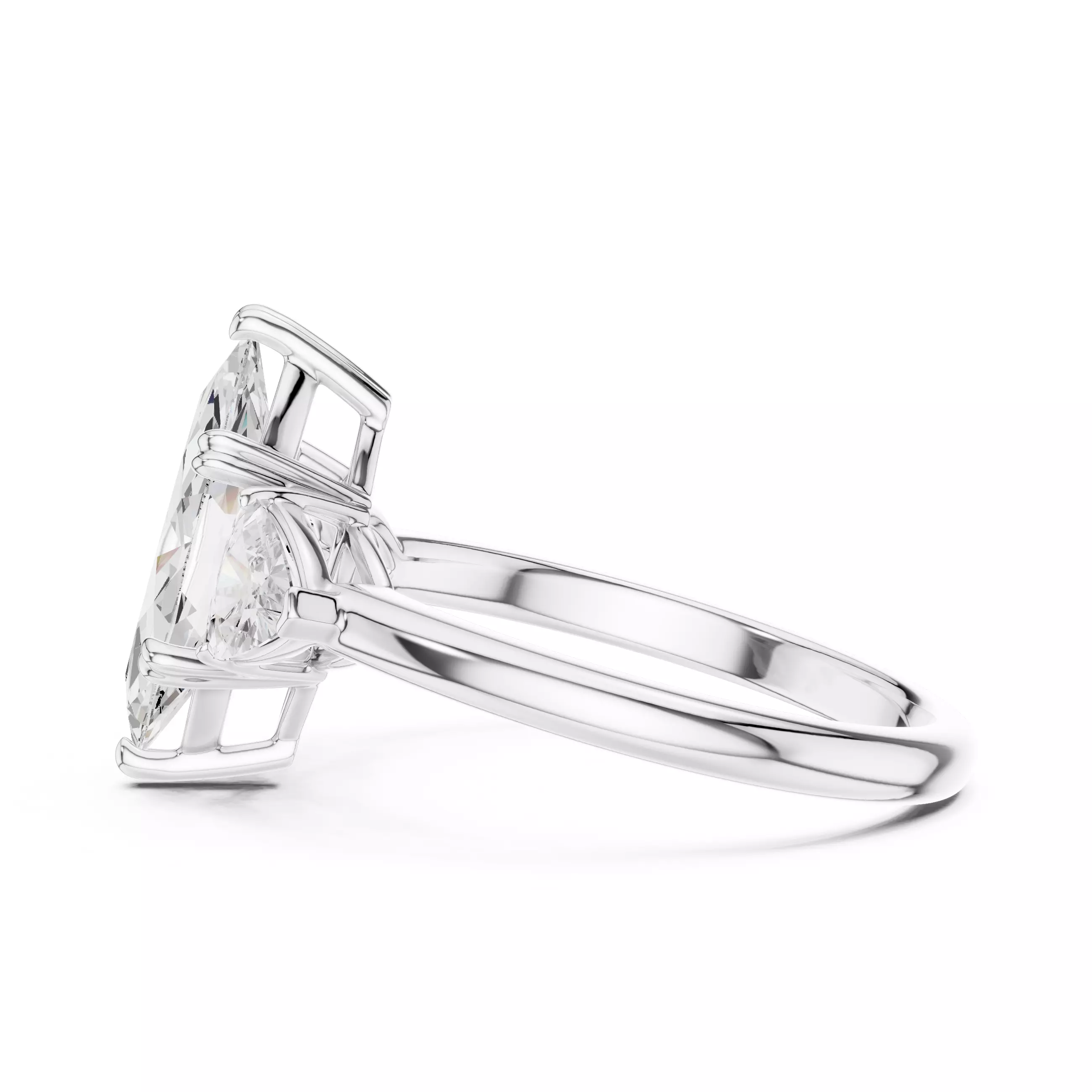 Three Diamond Marquise and Trillion Cut Ring 3DM STL Video 3D print model_11