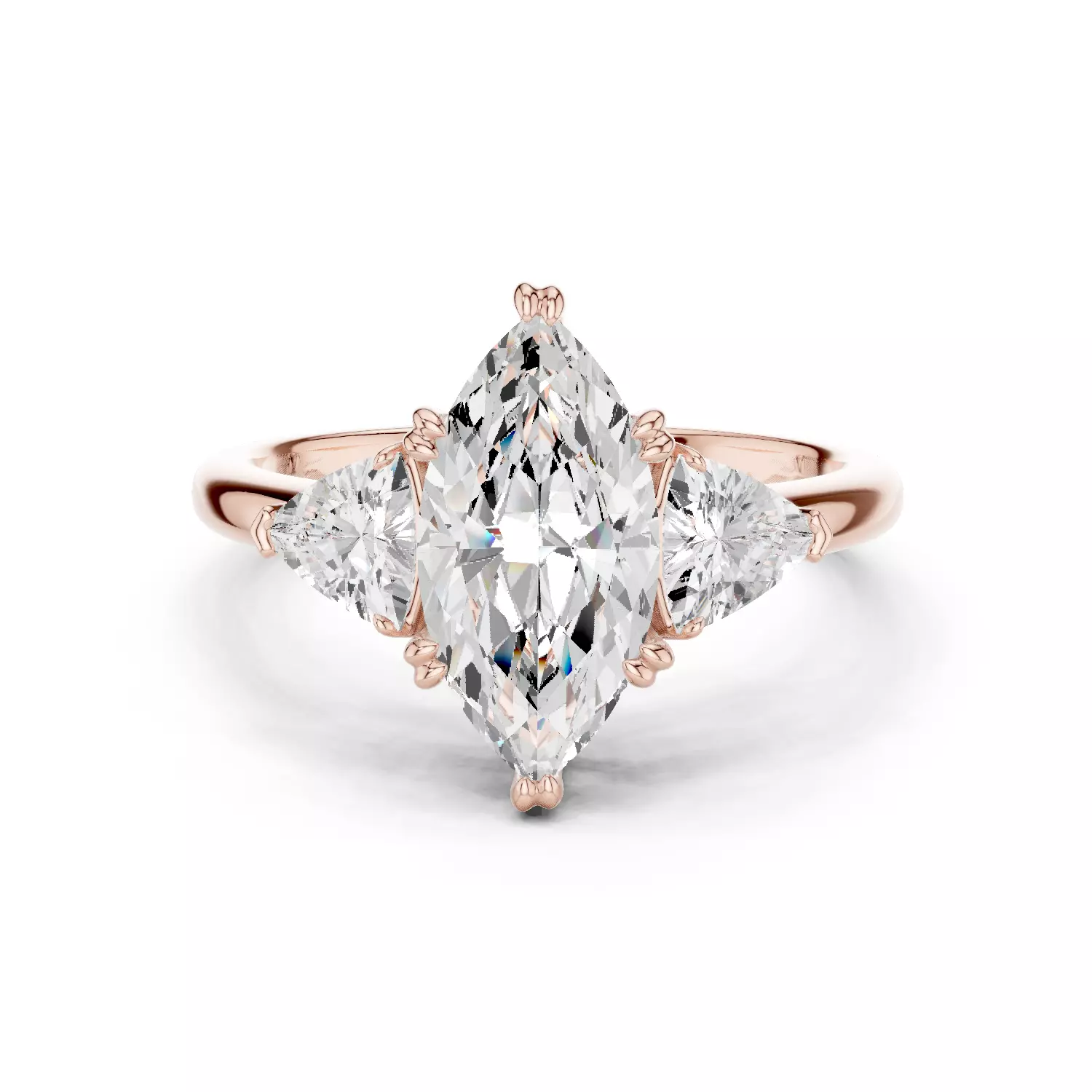 Three Diamond Marquise and Trillion Cut Ring 3DM STL Video 3D print model_12