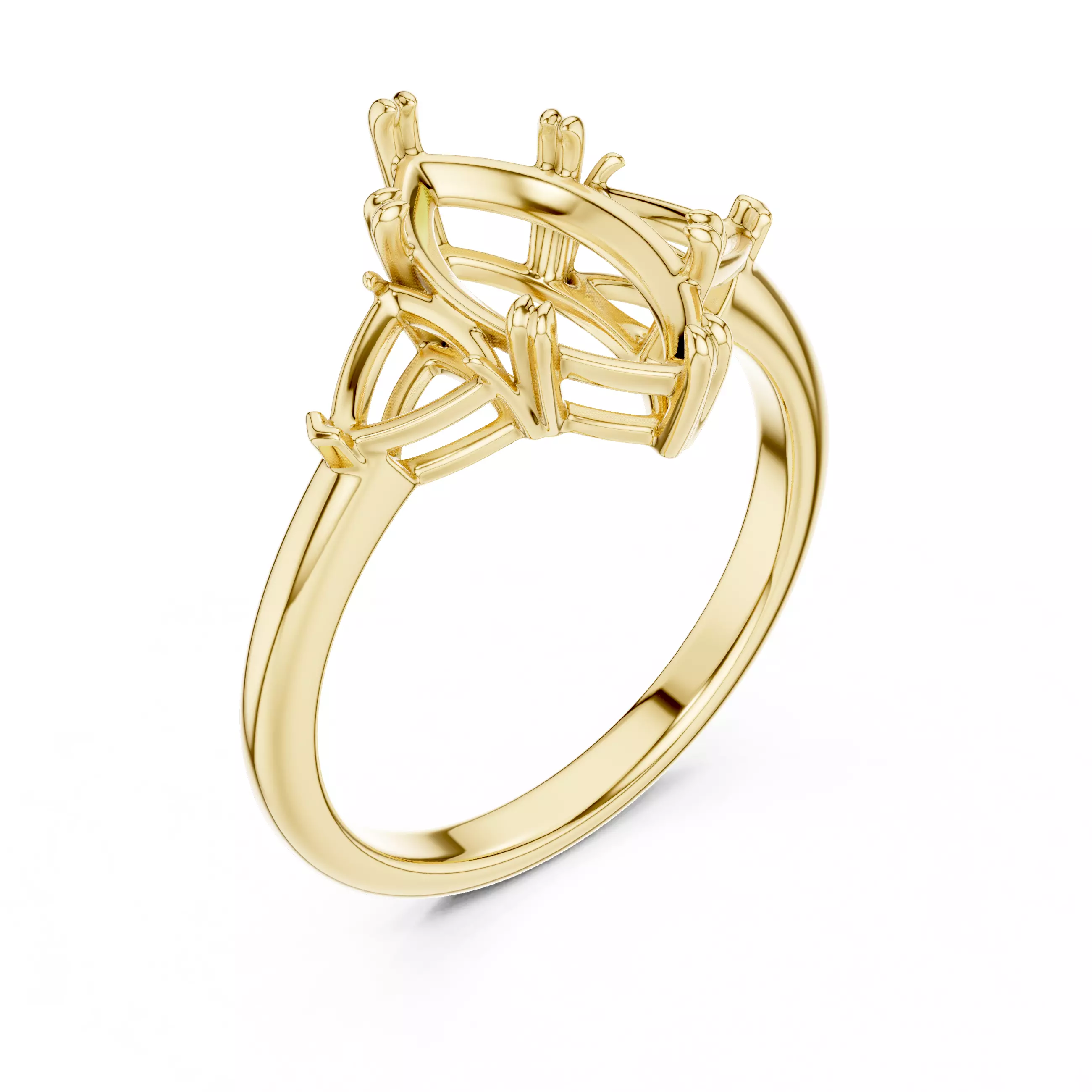 Three Diamond Marquise and Trillion Cut Ring 3DM STL Video 3D print model_7