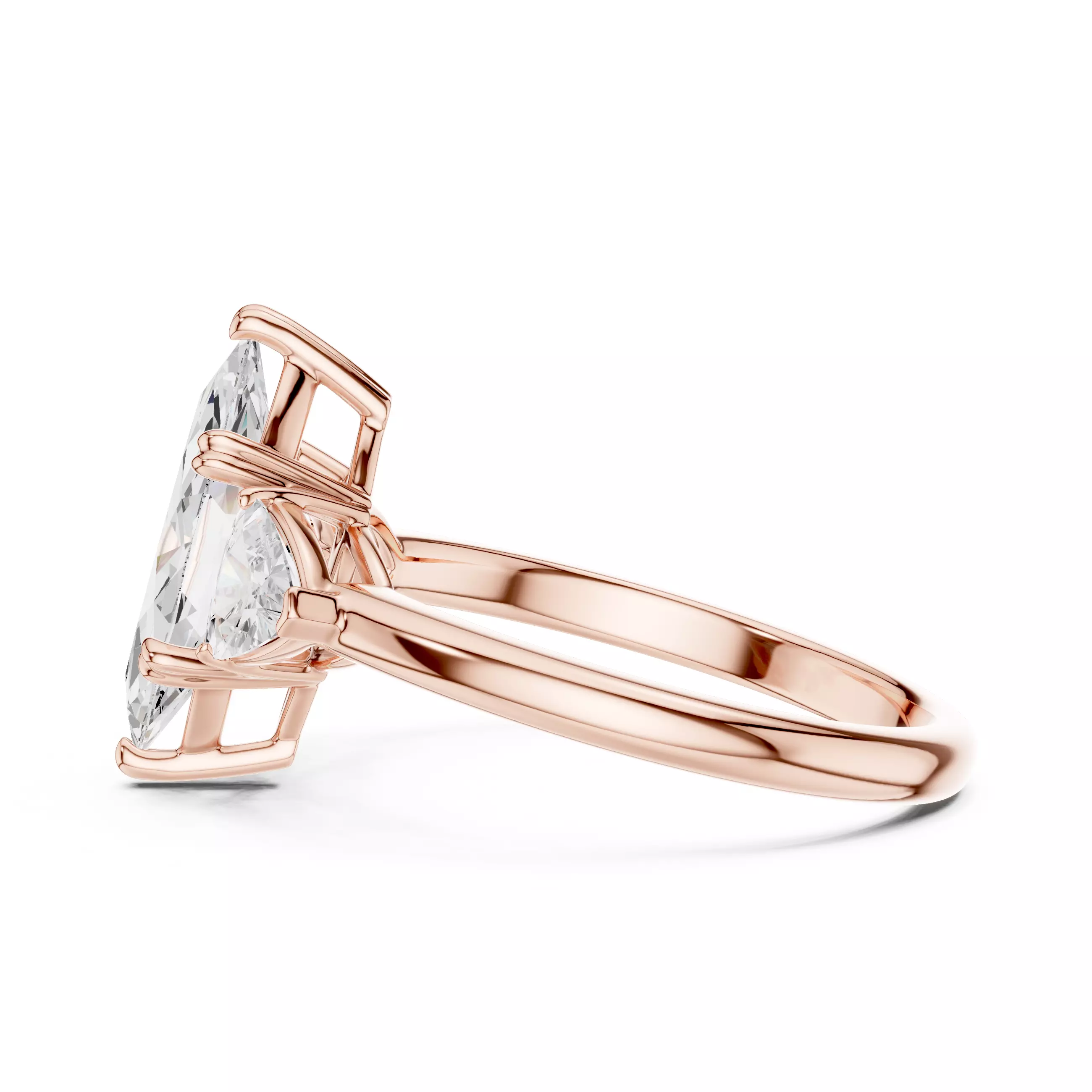 Three Diamond Marquise and Trillion Cut Ring 3DM STL Video 3D print model_5