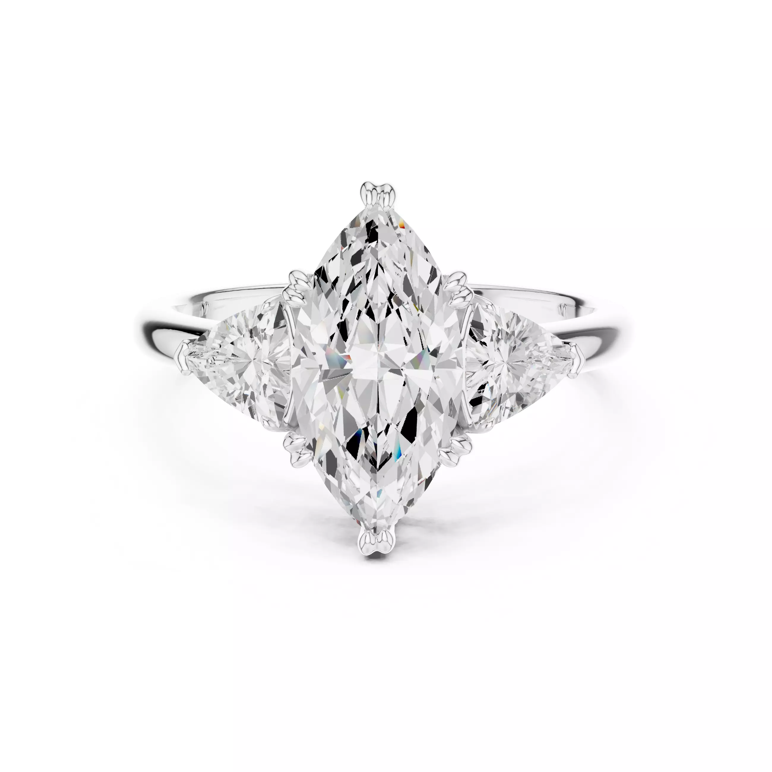 Three Diamond Marquise and Trillion Cut Ring 3DM STL Video 3D print model_2