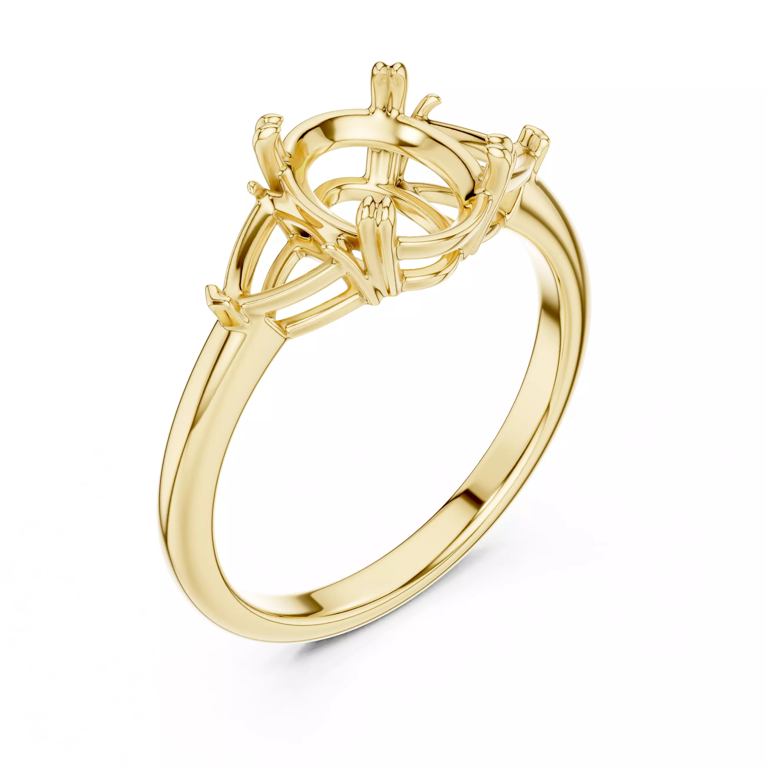 Three Diamond Oval and Trillion Cut Wedding Ring 3DM STL Video 3D print model_7