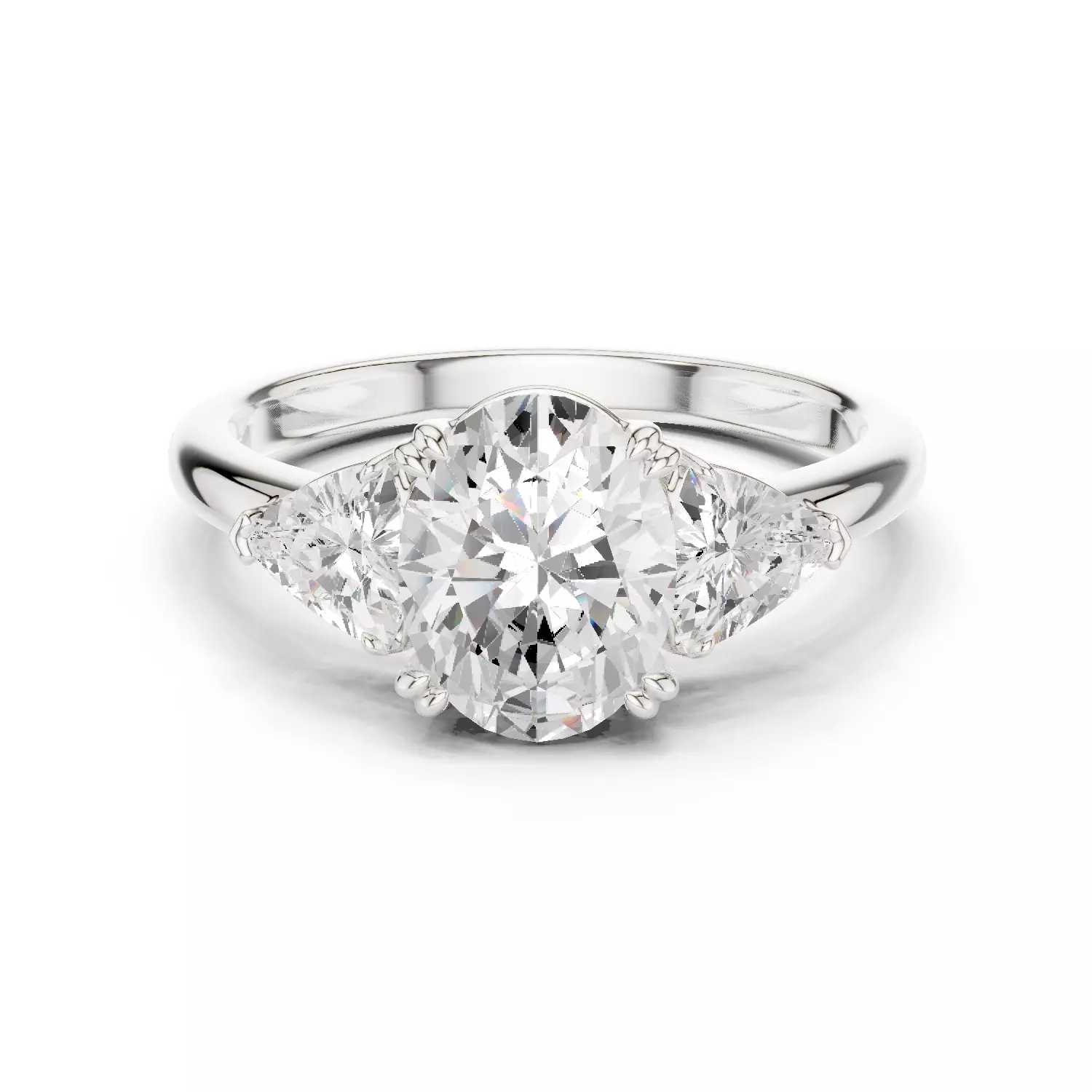 Three Diamond Oval and Trillion Cut Wedding Ring 3DM STL Video 3D print model_14