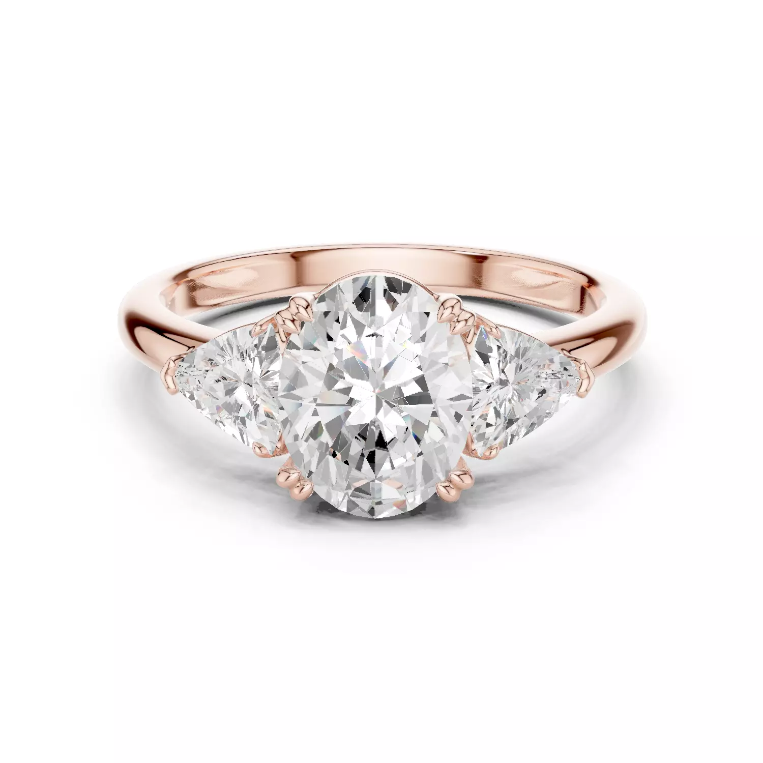 Three Diamond Oval and Trillion Cut Wedding Ring 3DM STL Video 3D print model_12