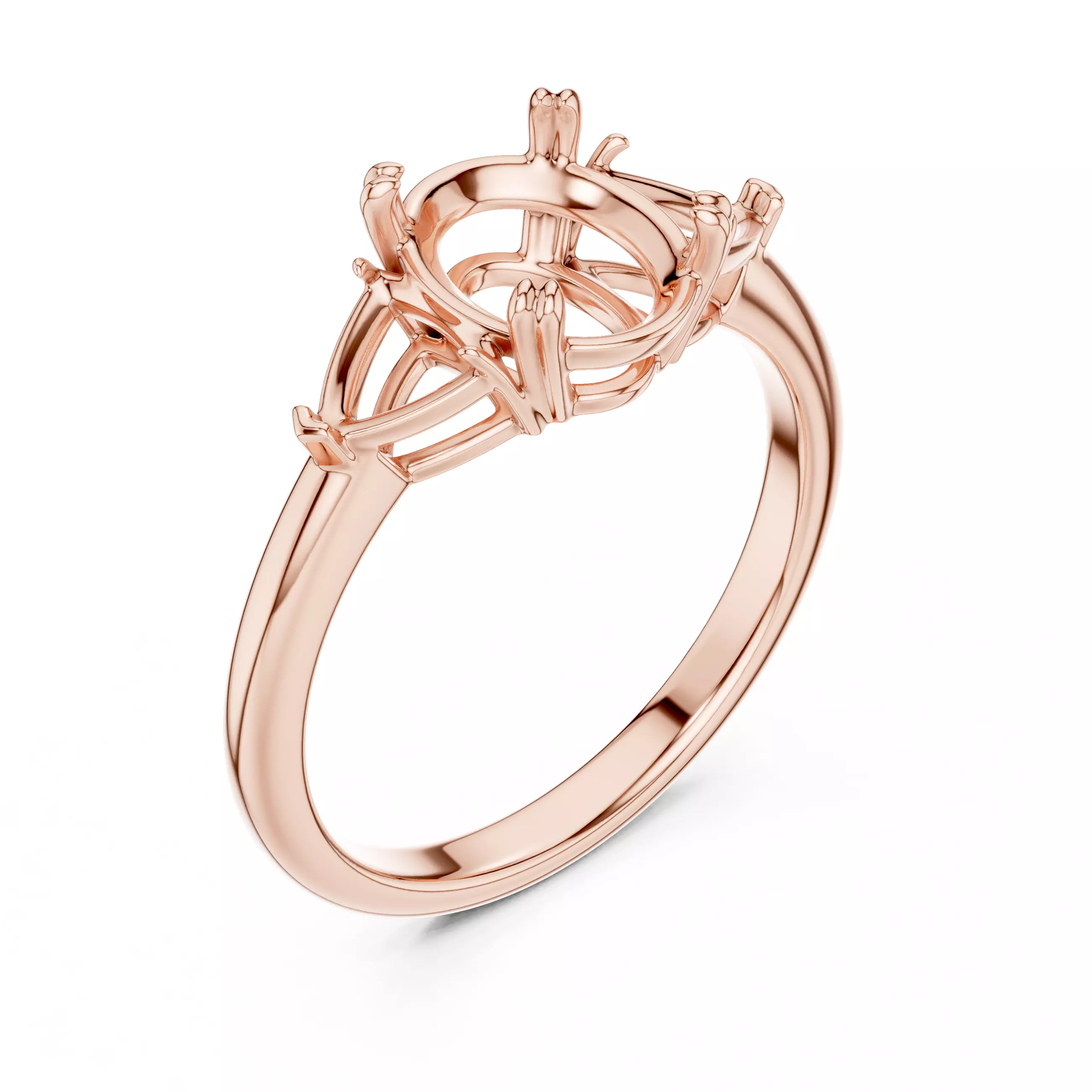 Three Diamond Oval and Trillion Cut Wedding Ring 3DM STL Video 3D print model_4