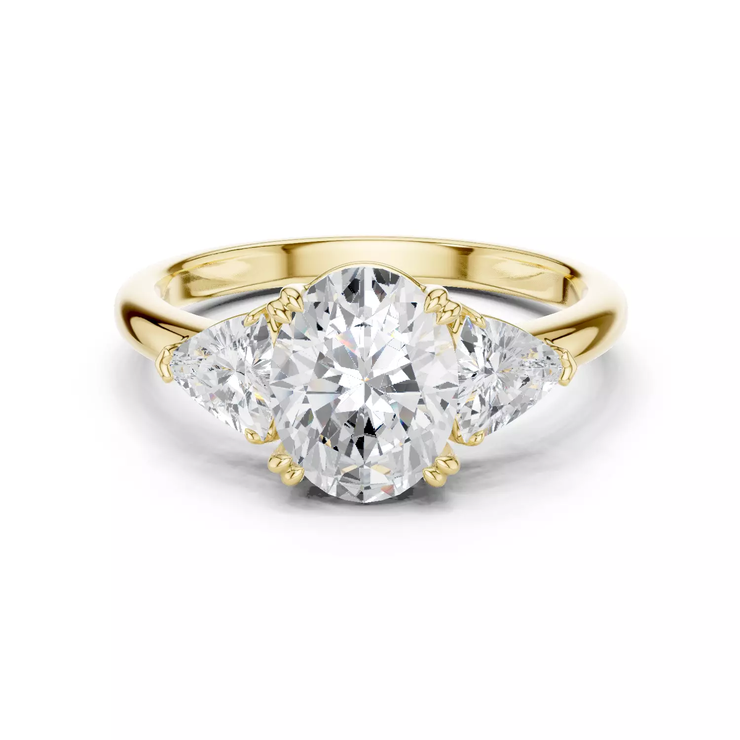 Three Diamond Oval and Trillion Cut Wedding Ring 3DM STL Video 3D print model_13