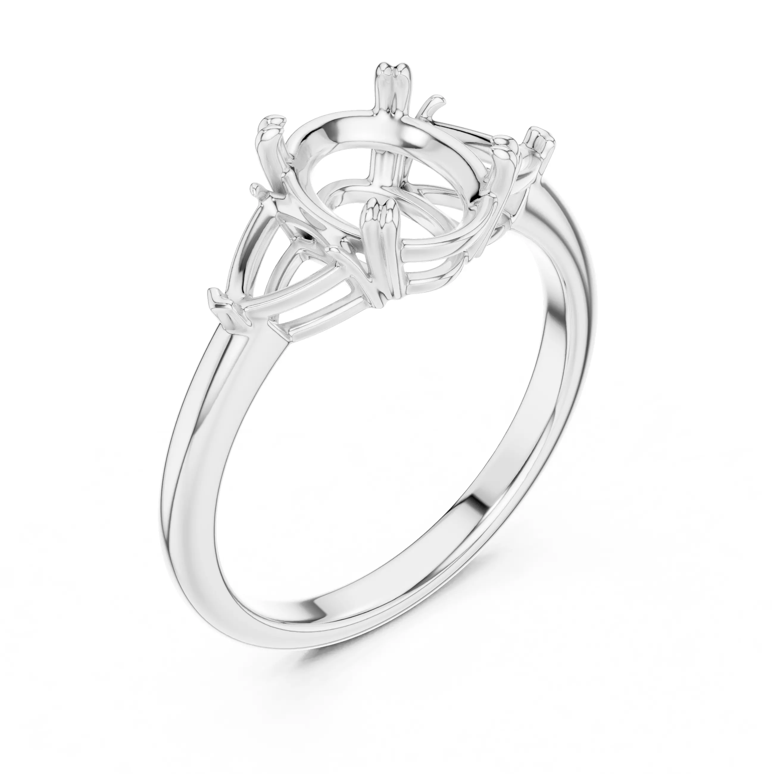 Three Diamond Oval and Trillion Cut Wedding Ring 3DM STL Video 3D print model_10