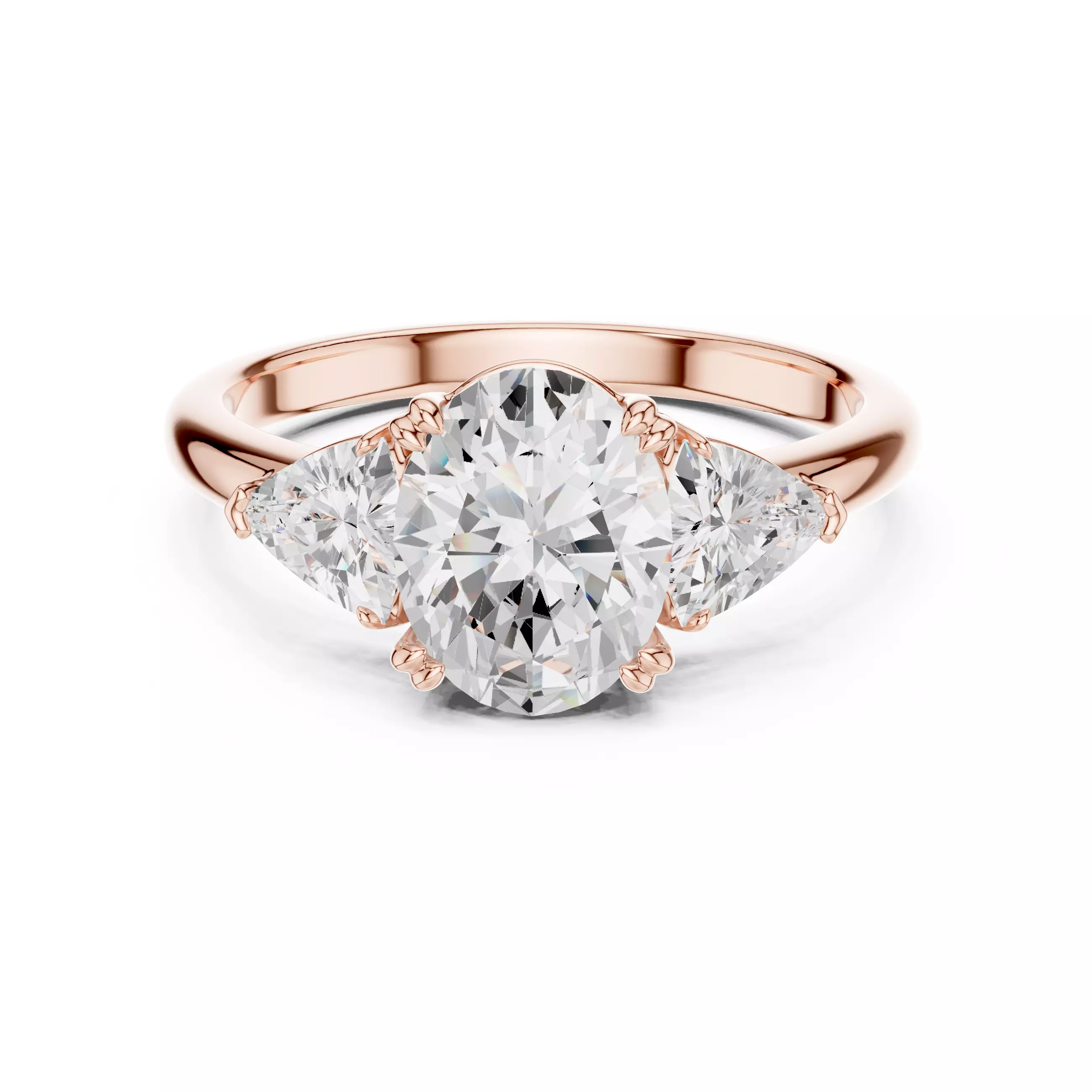 Three Diamond Oval and Trillion Cut Wedding Ring 3DM STL Video 3D print model_0