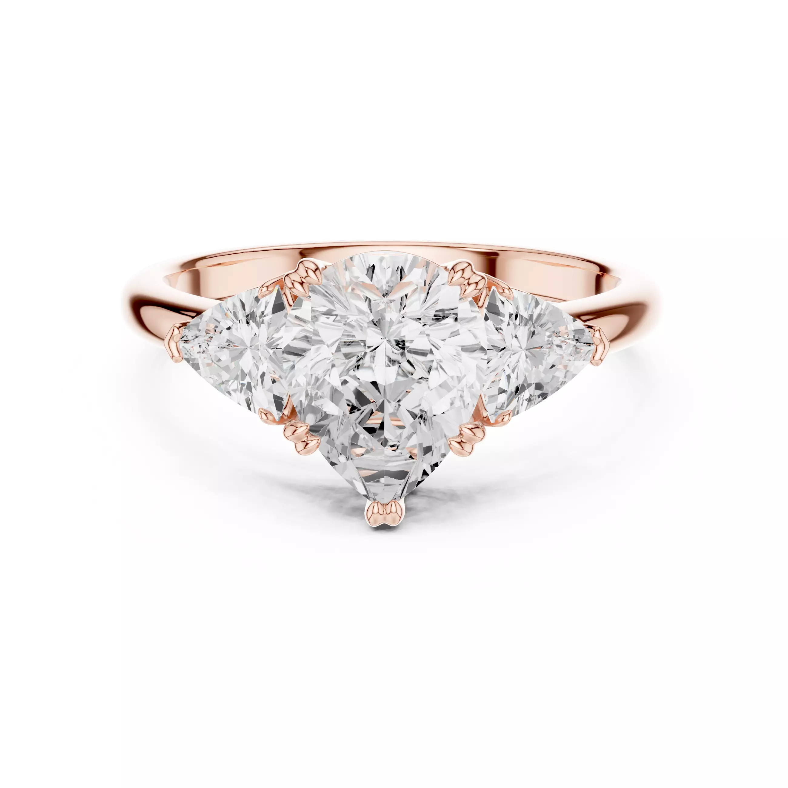 Three Diamond Pear and Trillion Cut Wedding Ring 3DM STL Video 3D print model_0