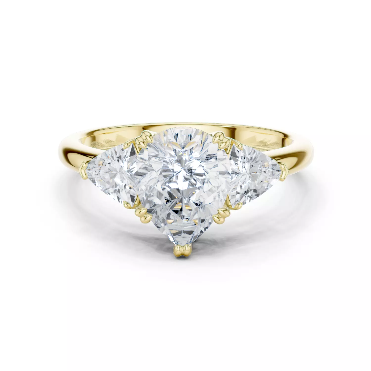 Three Diamond Pear and Trillion Cut Wedding Ring 3DM STL Video 3D print model_13