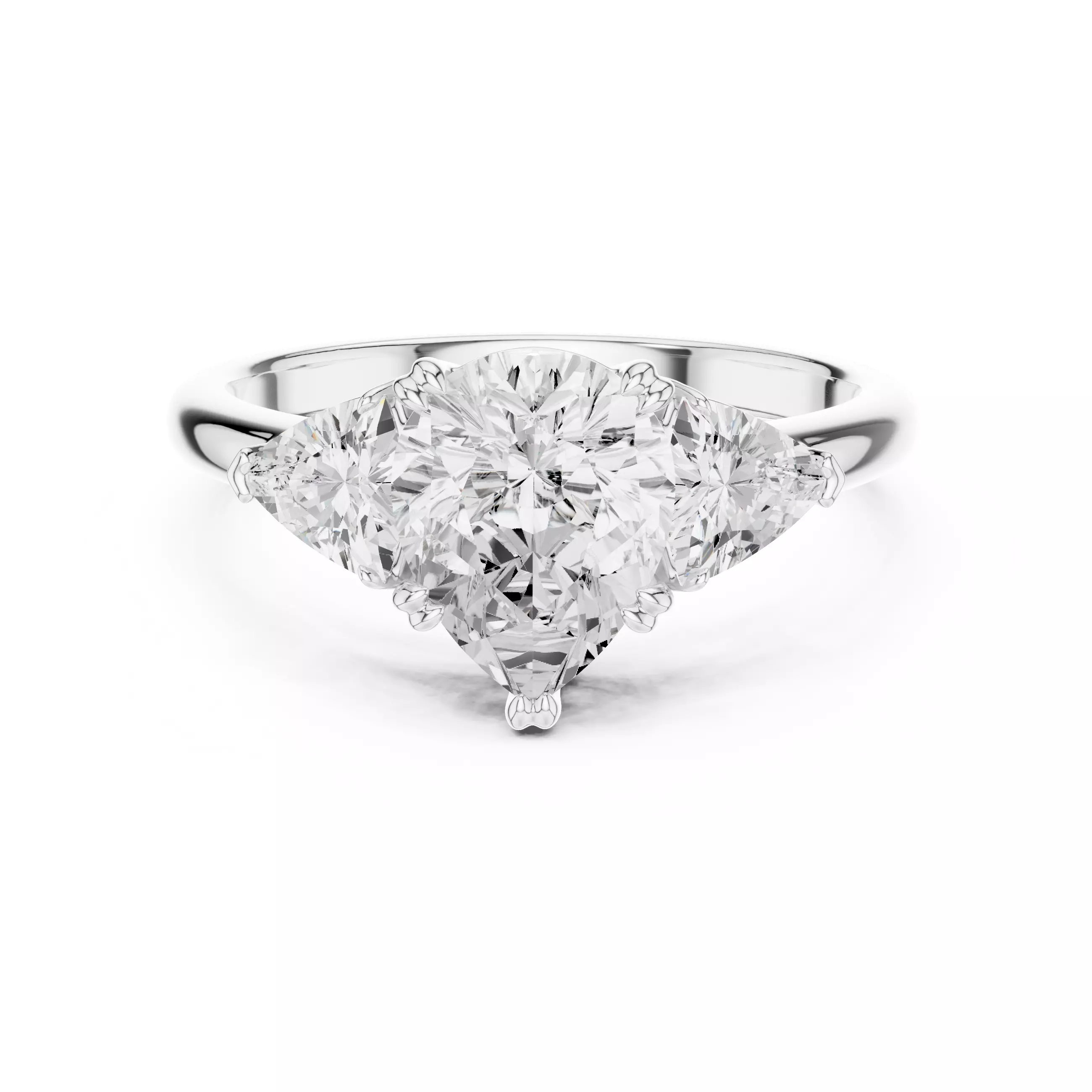 Three Diamond Pear and Trillion Cut Wedding Ring 3DM STL Video 3D print model_1