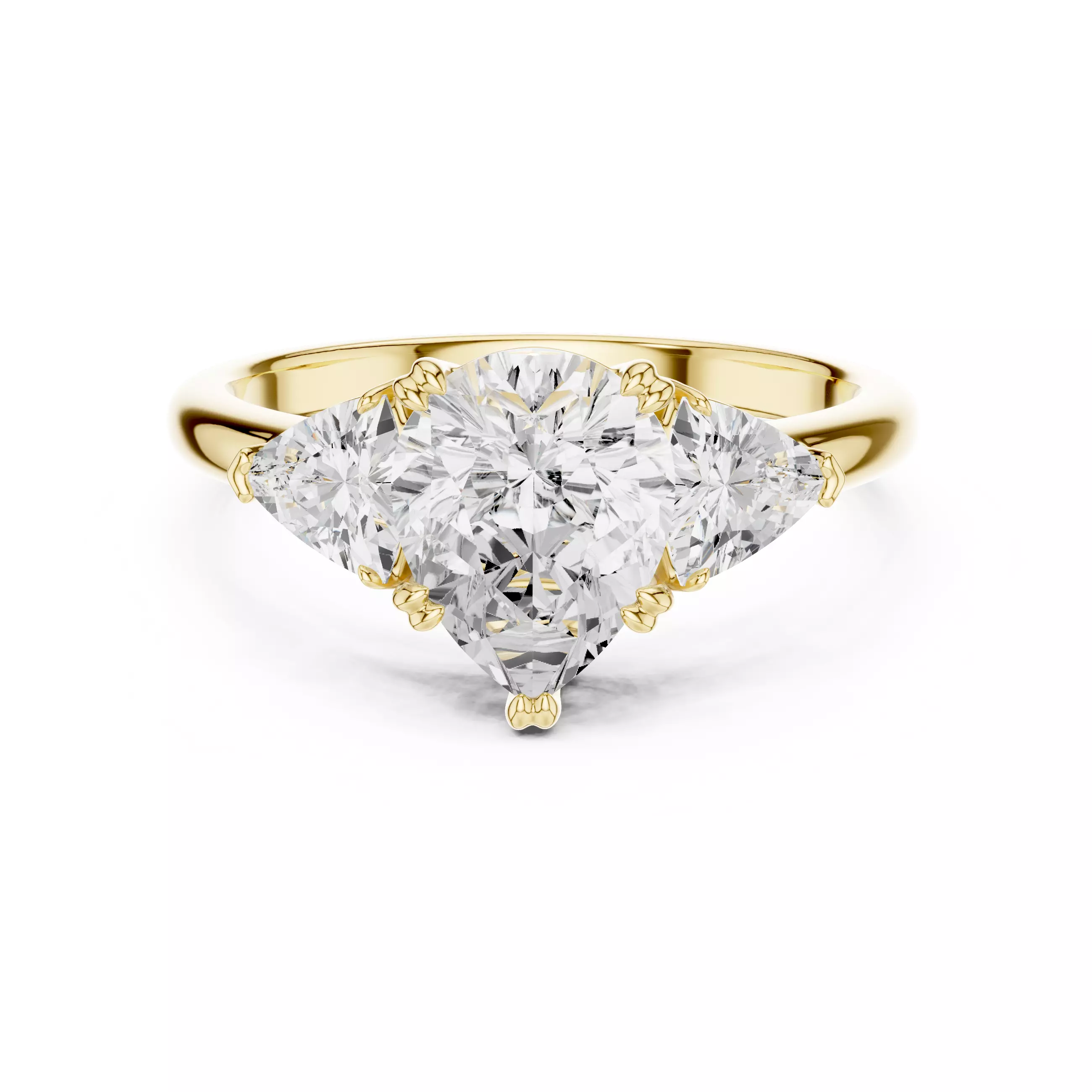 Three Diamond Pear and Trillion Cut Wedding Ring 3DM STL Video 3D print model_2