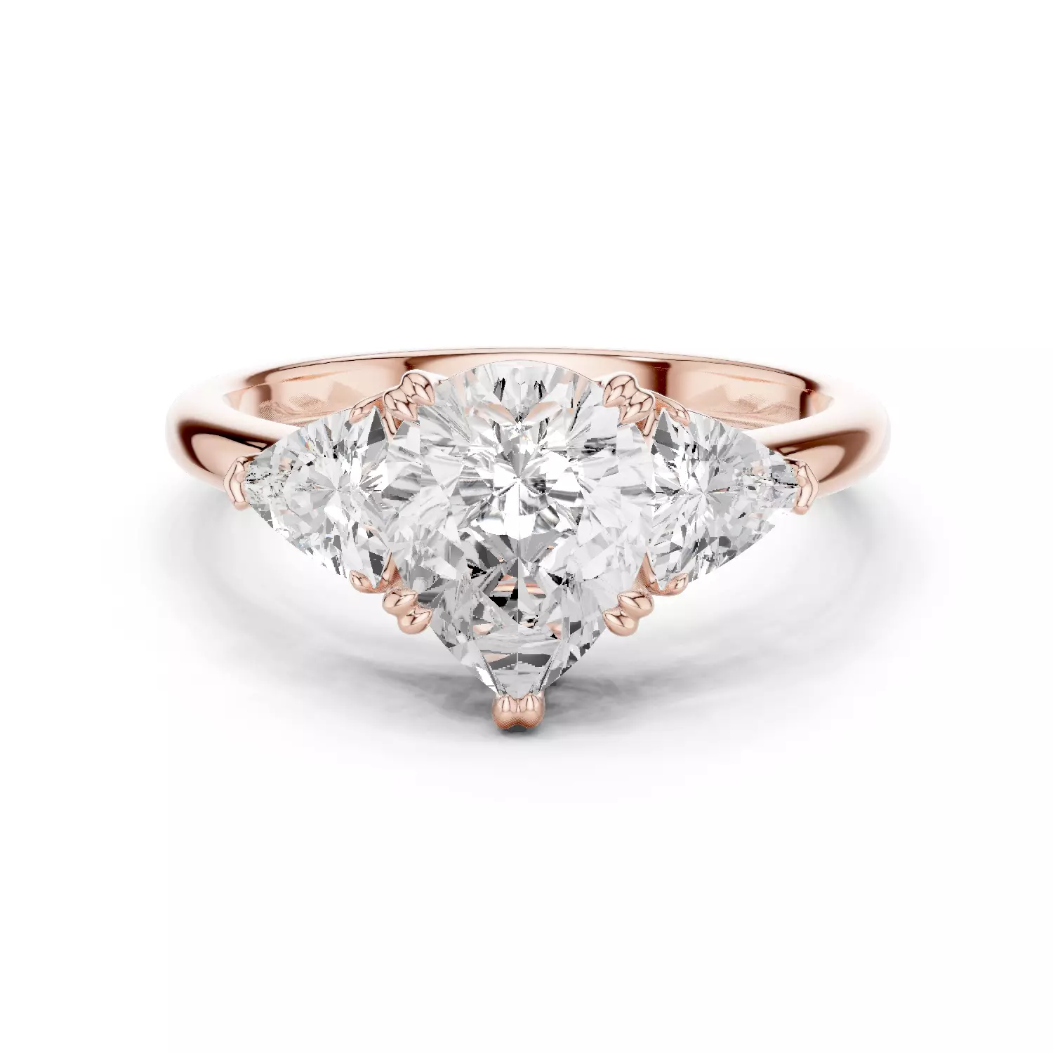 Three Diamond Pear and Trillion Cut Wedding Ring 3DM STL Video 3D print model_12