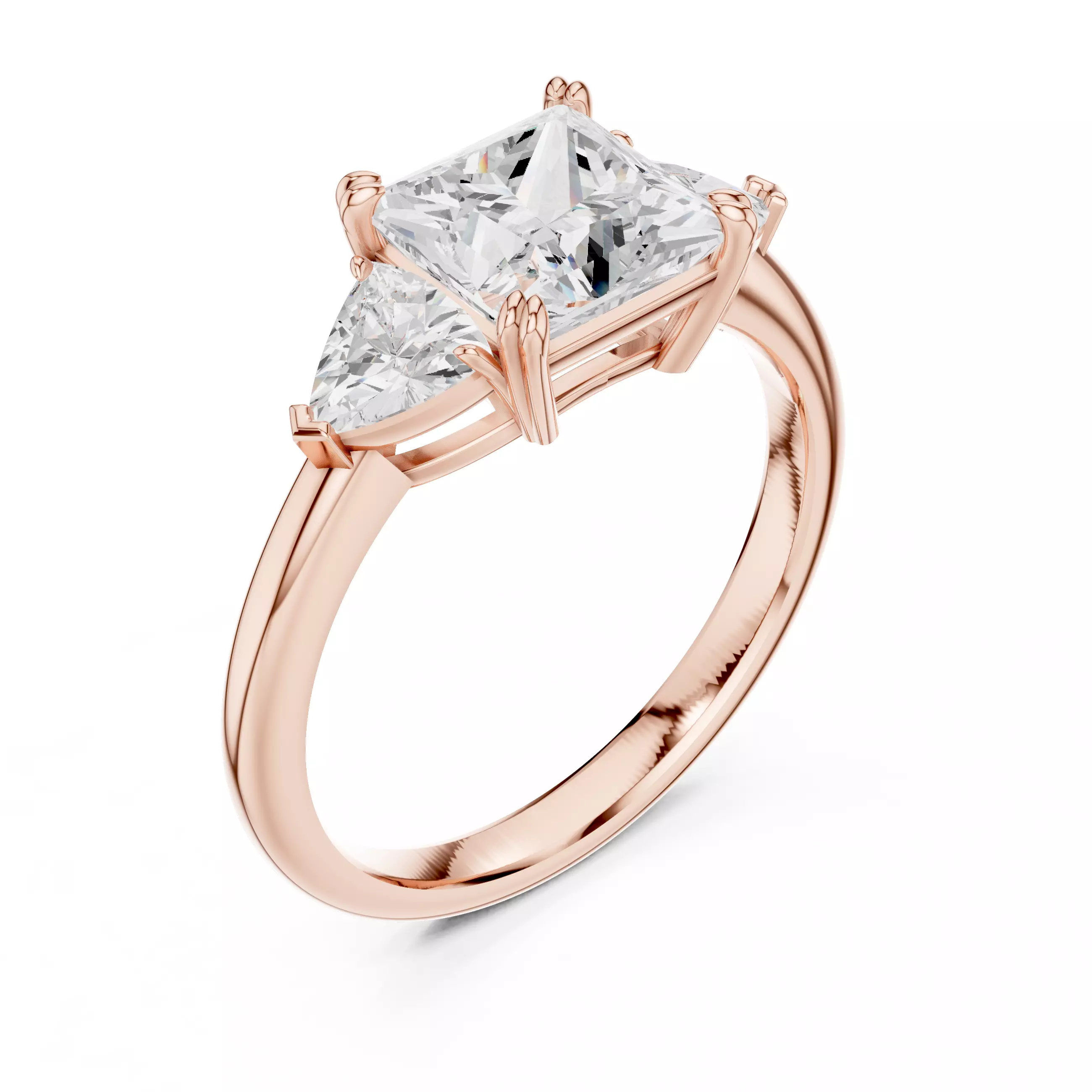 Three Diamond Princess and Trillion Cut Ring 3DM STL Video 3D print model_4