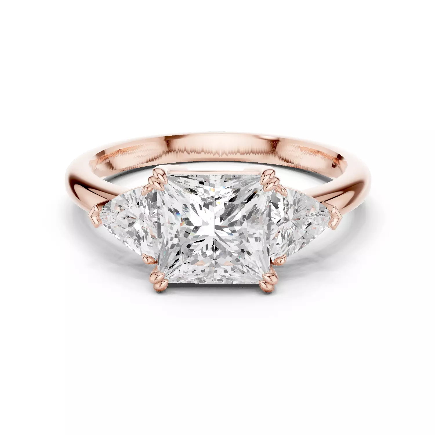 Three Diamond Princess and Trillion Cut Ring 3DM STL Video 3D print model_12