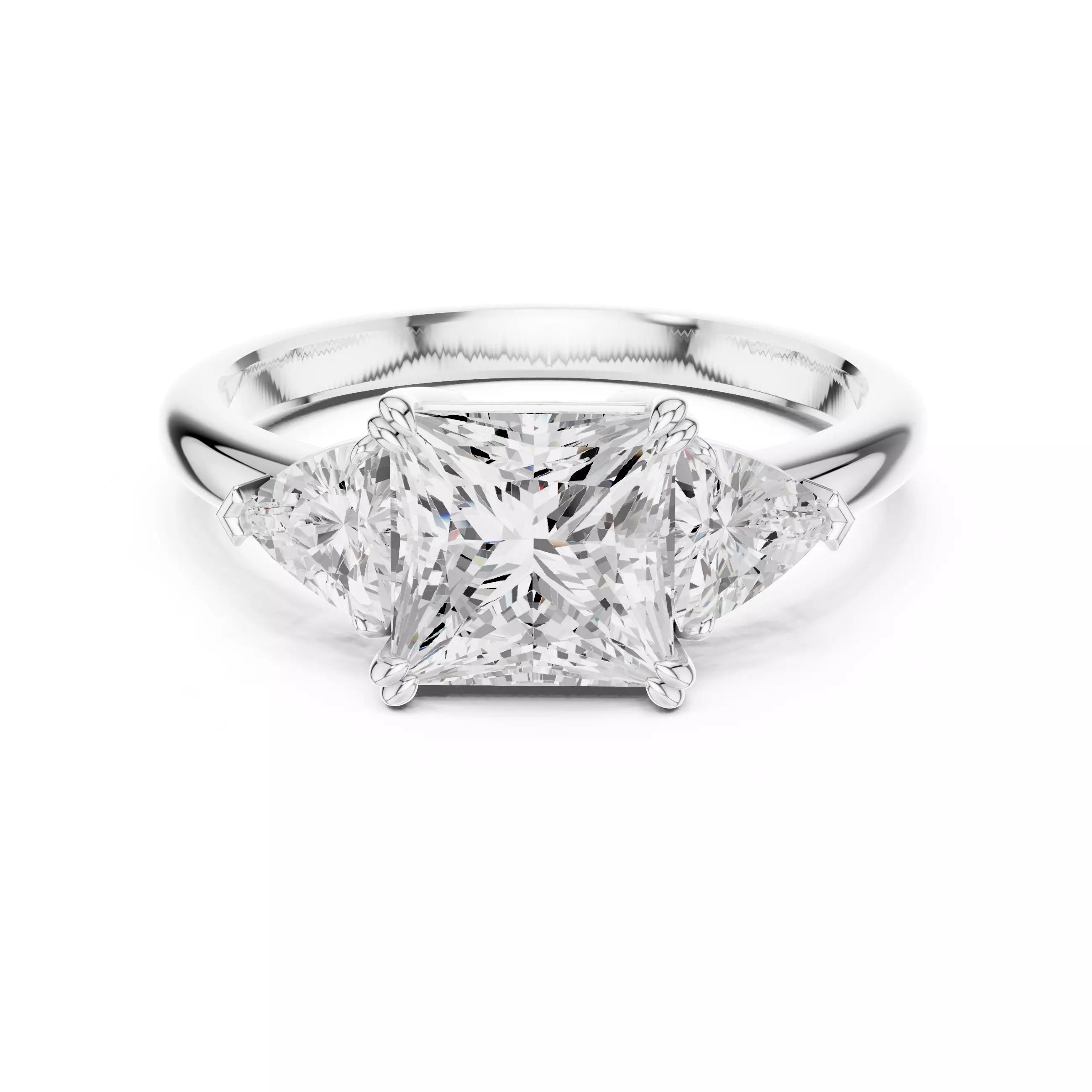 Three Diamond Princess and Trillion Cut Ring 3DM STL Video 3D print model_2