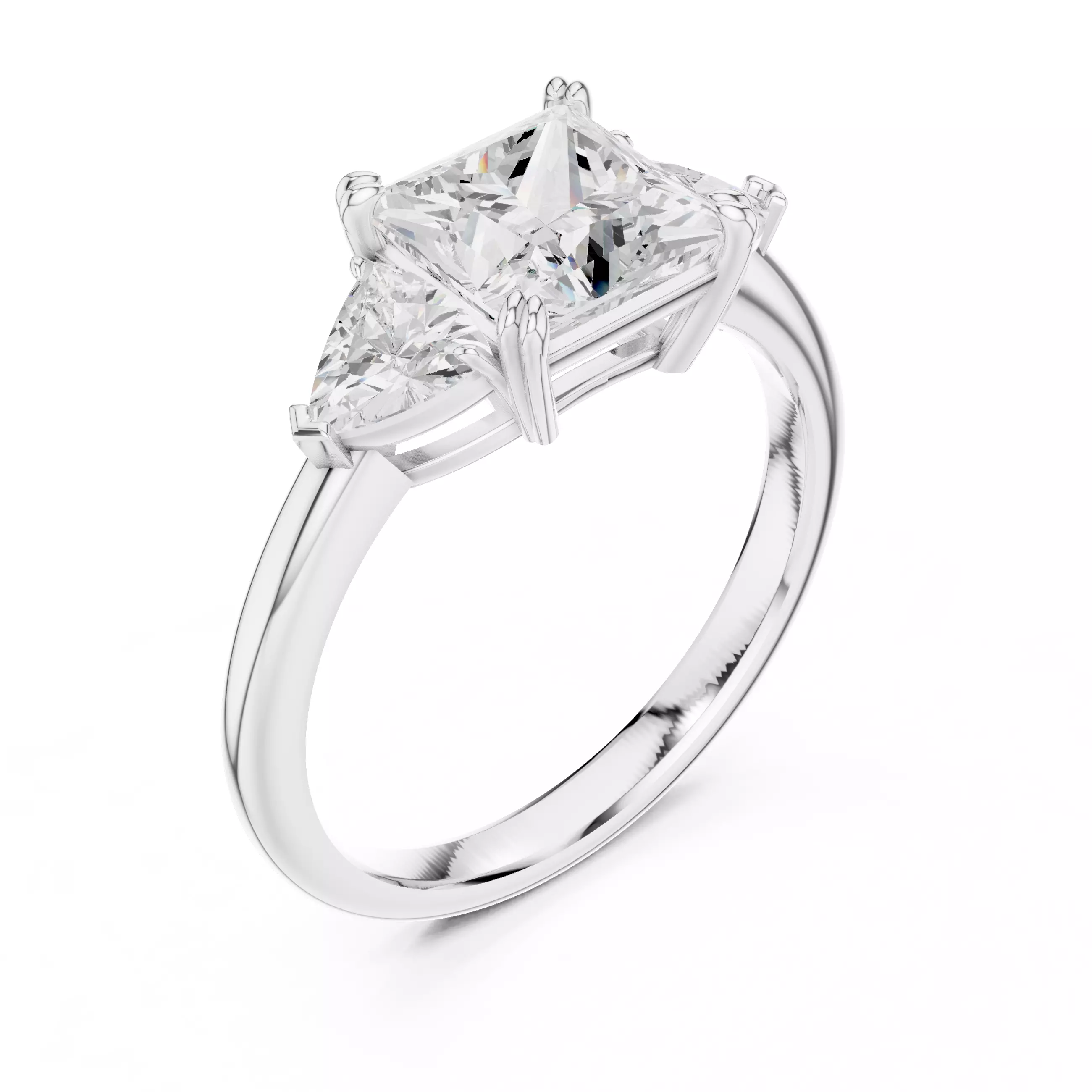 Three Diamond Princess and Trillion Cut Ring 3DM STL Video 3D print model_10