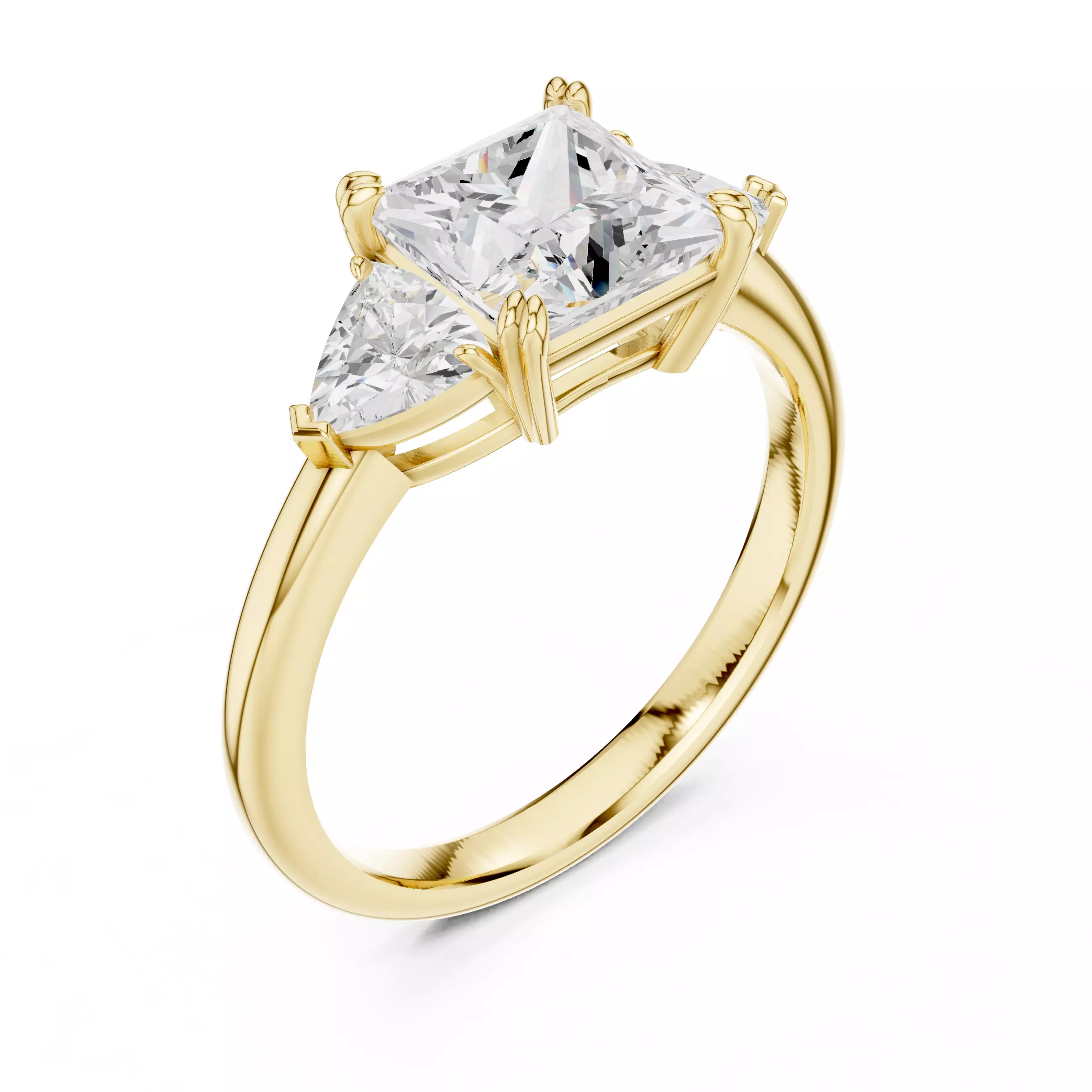 Three Diamond Princess and Trillion Cut Ring 3DM STL Video 3D print model_7