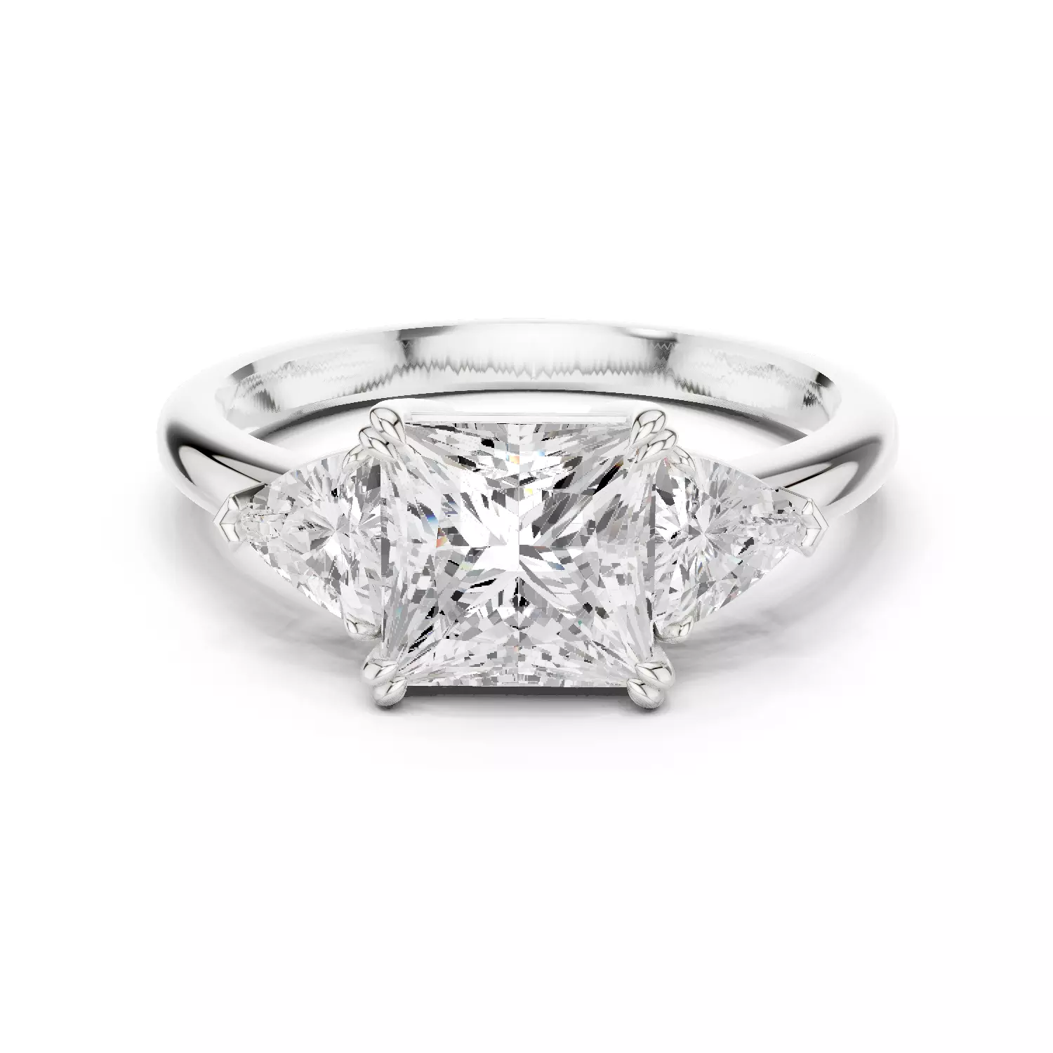 Three Diamond Princess and Trillion Cut Ring 3DM STL Video 3D print model_14