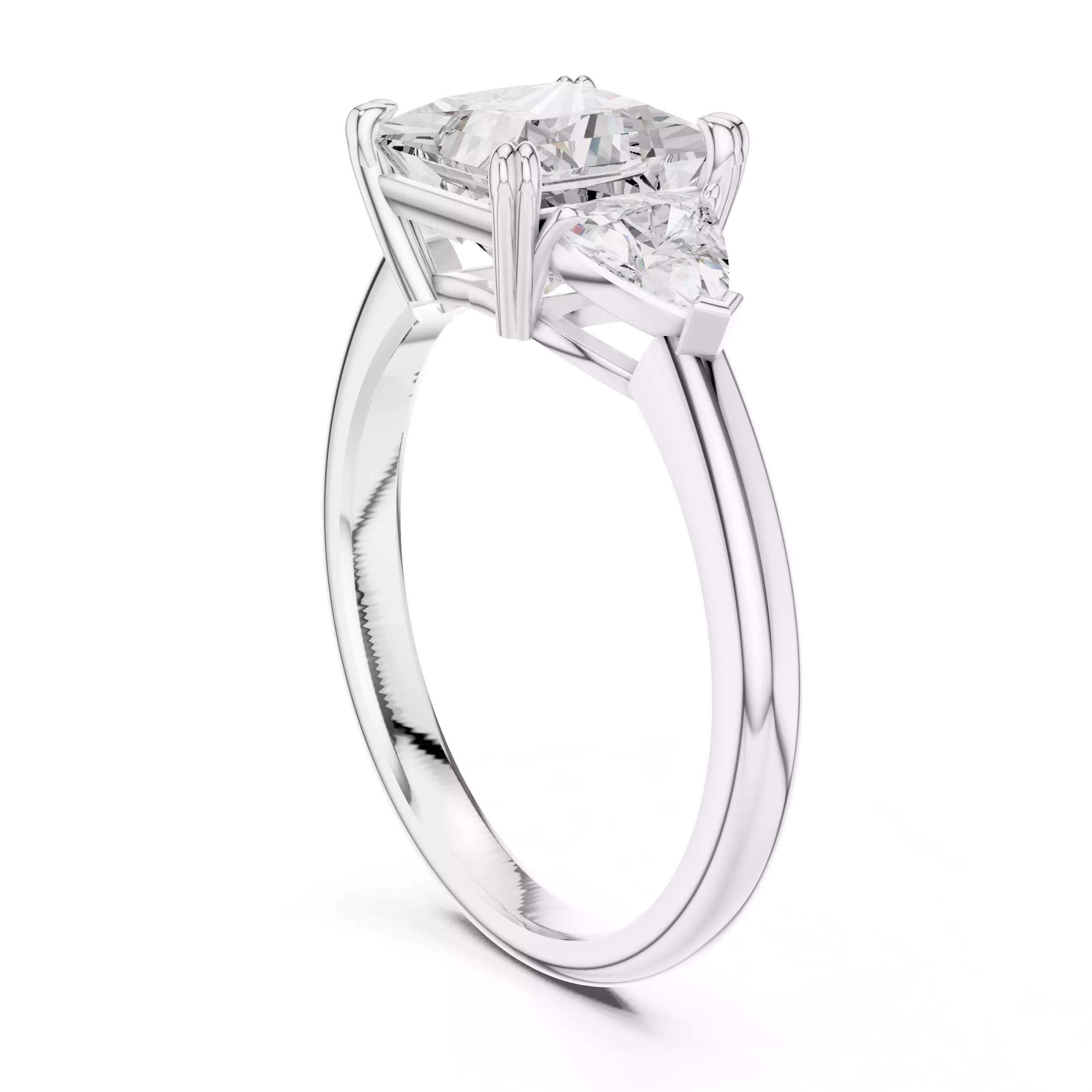 Three Diamond Princess and Trillion Cut Ring 3DM STL Video 3D print model_9