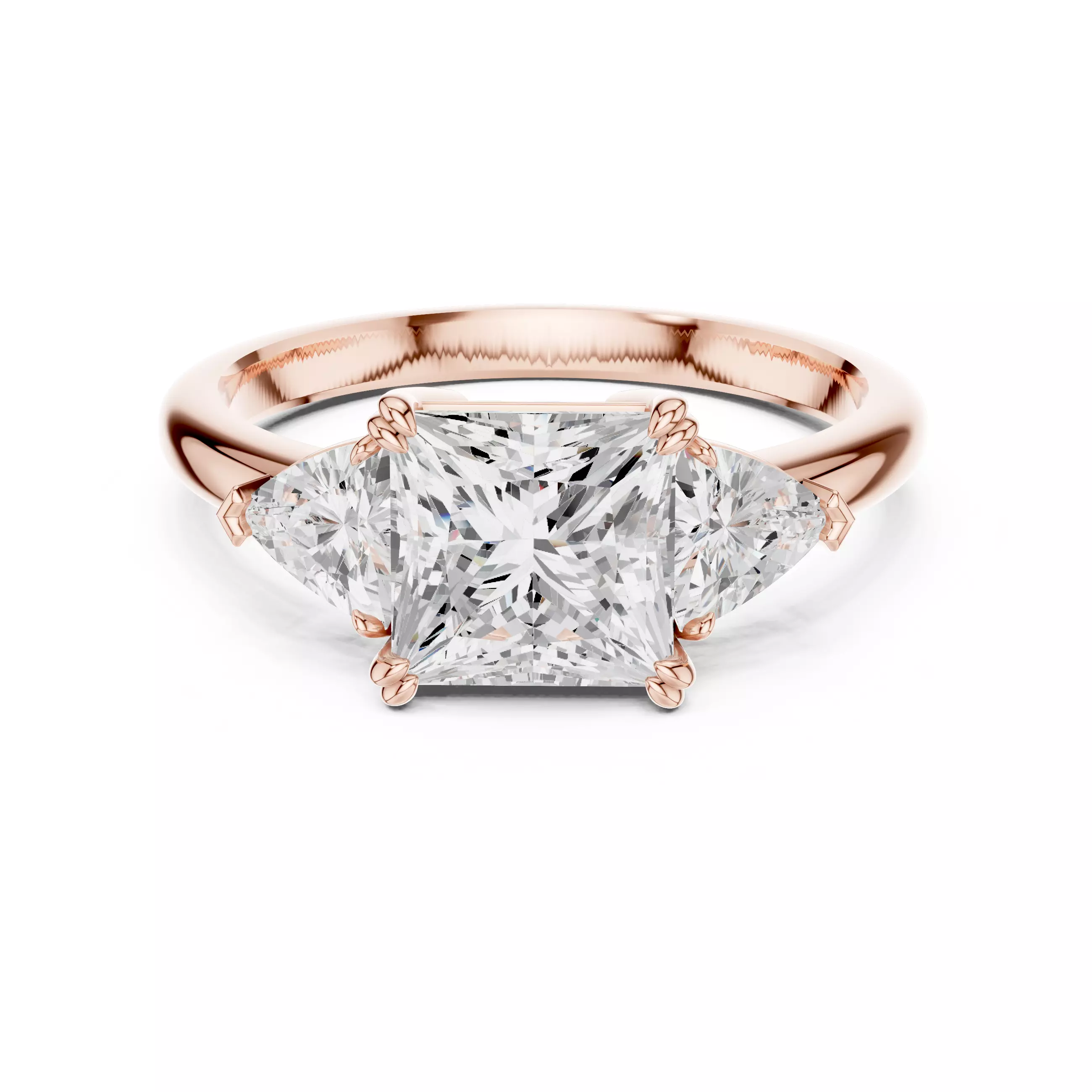 Three Diamond Princess and Trillion Cut Ring 3DM STL Video 3D print model_0