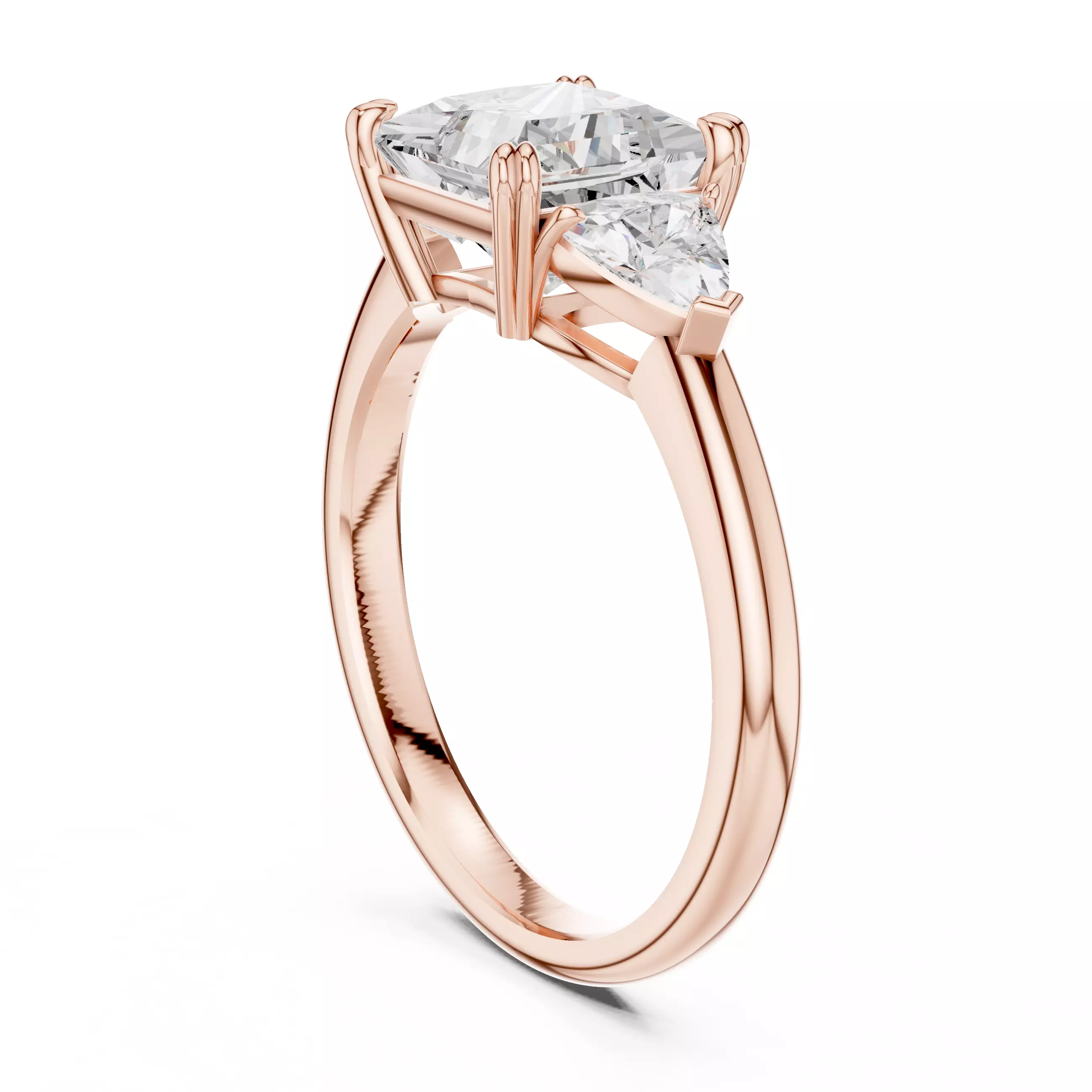 Three Diamond Princess and Trillion Cut Ring 3DM STL Video 3D print model_3