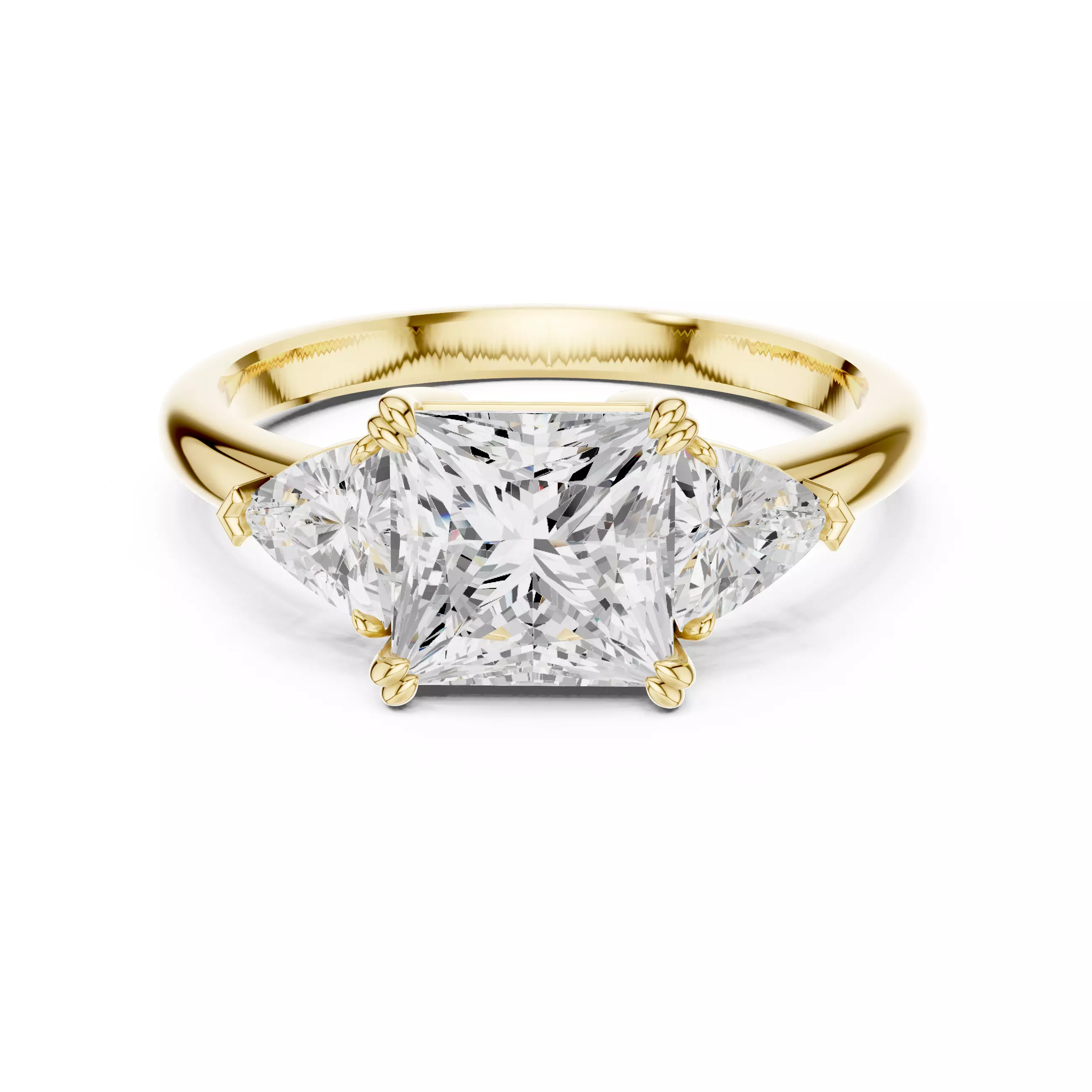 Three Diamond Princess and Trillion Cut Ring 3DM STL Video 3D print model_1