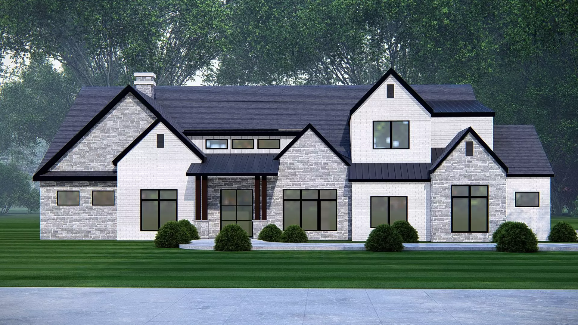 American Exterior House Design Classic Modern Country Home 3D model_0